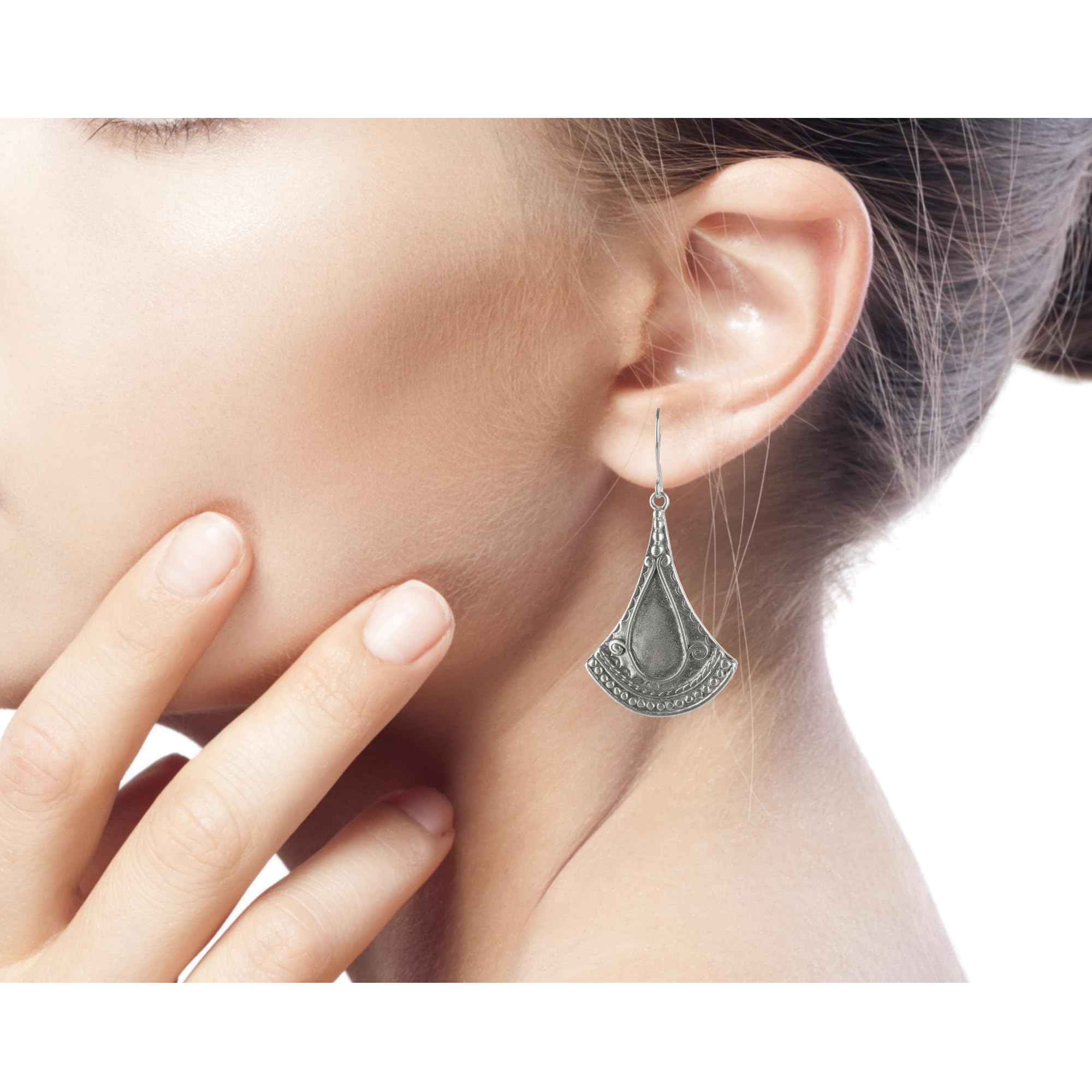 Handmade Sterling Silver Dangle Earrings - Hypoallergenic French Hook Earrings with Fan Design | Nickel-Free Mexican Artisan Jewelry | Perfect for Parties, Weddings & Special Occasions