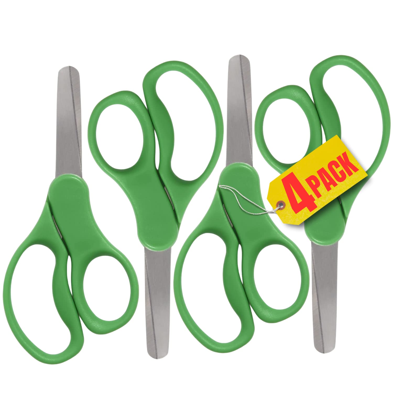 Blunt Tip Safety Scissors for Kids - 5 Inch School Scissors with Rounded Ends (4 Pack, Green) - Perfect for Classroom, Arts & Crafts, and Homeschool Projects