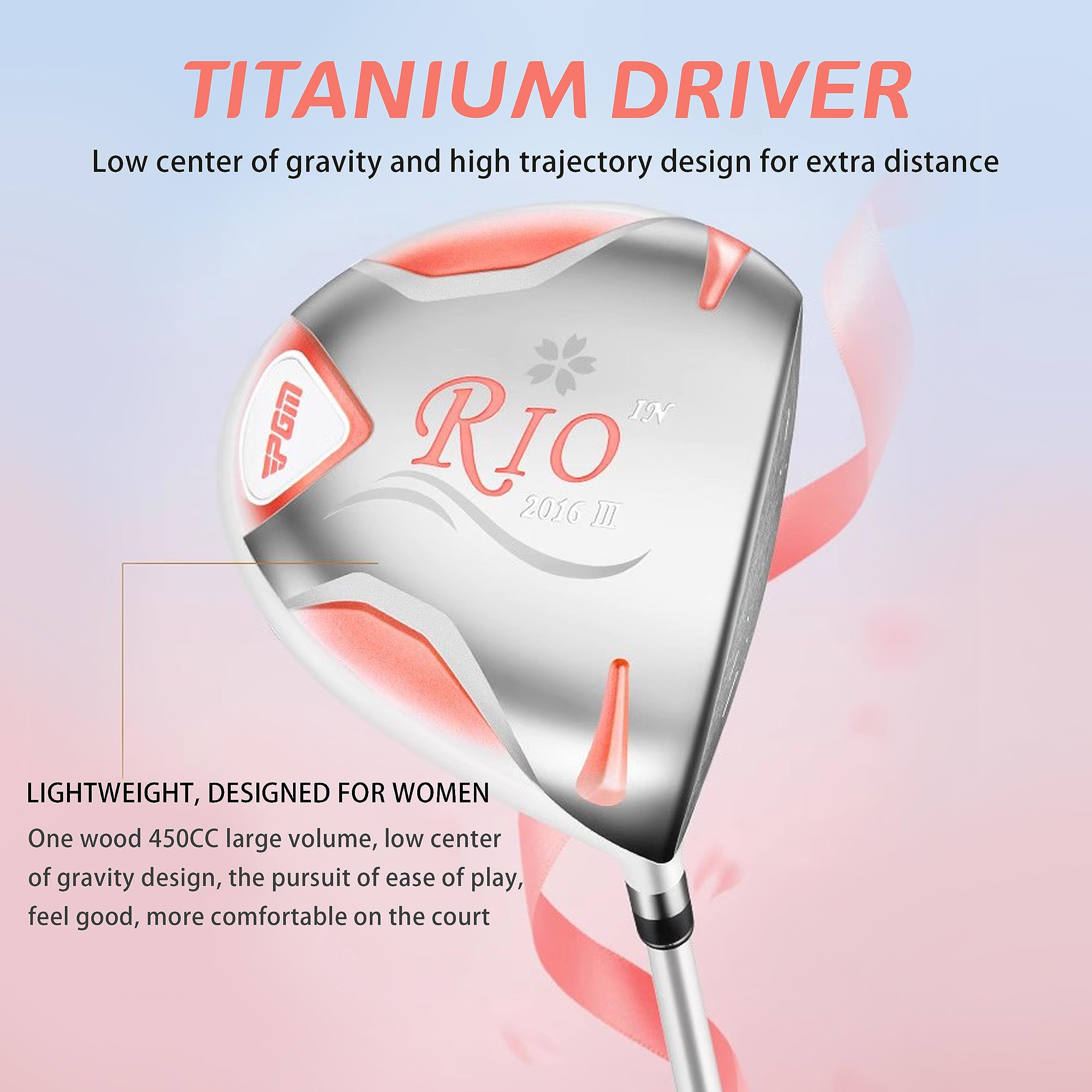 PGM Women's 4-Piece Golf Club Set - Titanium Driver, 2 Irons & Putter with Stand Bag - Graphite Shaft Right-Handed Clubs for Beginners - Perfect for Driving Range & Course Play