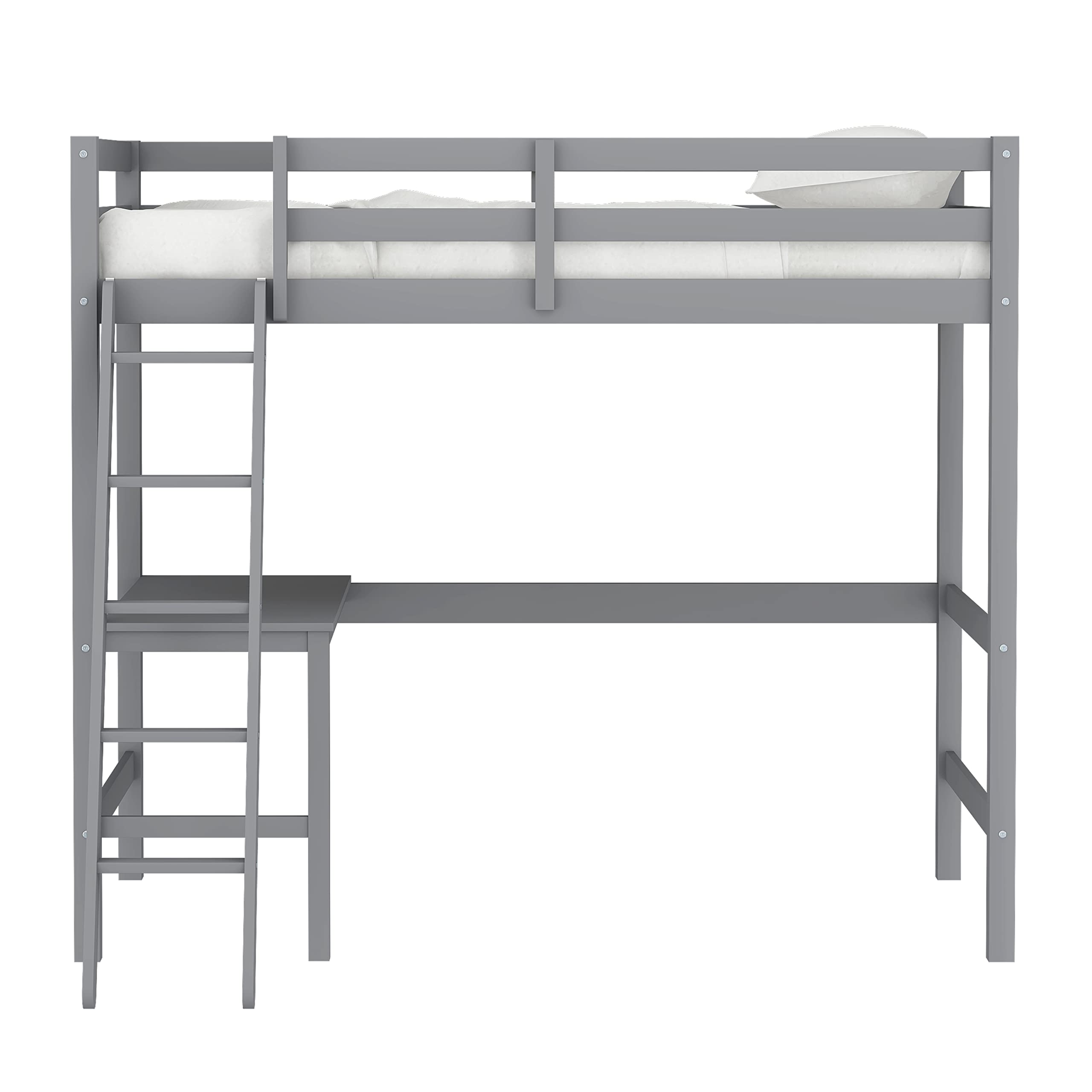 Hillsdale Furniture Caspian Twin Loft Bed with Ladder, Gray - Space-Saving Kids Bedroom Furniture for Small Rooms & Dorm Rooms