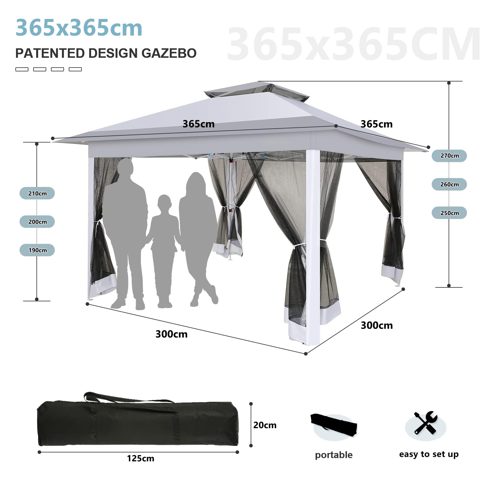 COBIZI 12x12 Pop Up Gazebo with Mosquito Net & Carrying Bag - Portable Outdoor Canopy Tent for Patio, Garden, Backyard, Lawn & Beach (Grey) | Perfect for Camping, Picnics & Outdoor Parties
