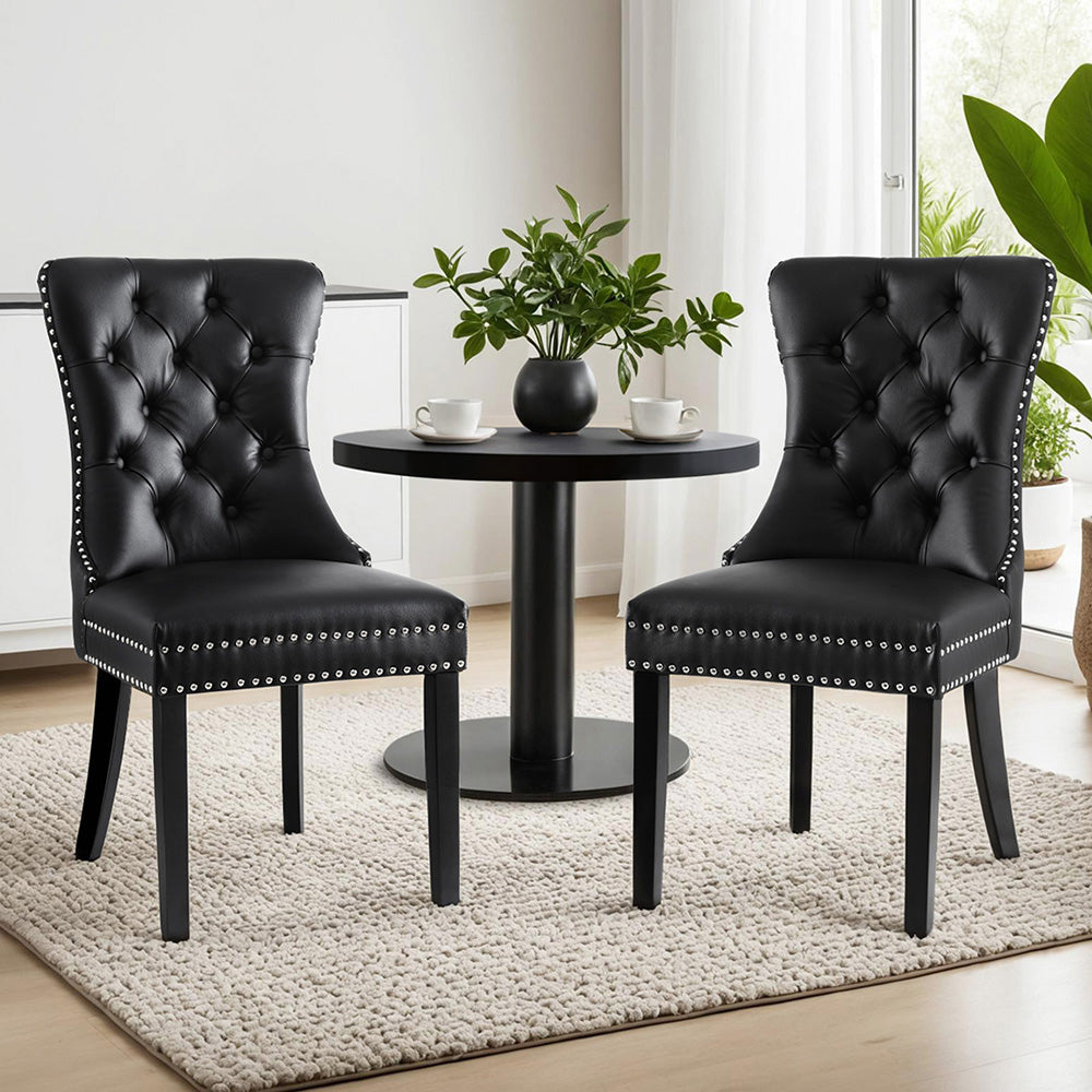 Artiss 2-Piece Black Leather Dining Chairs Set - Modern Comfortable Kitchen & Dining Room Furniture for Home, Restaurant, Office Use