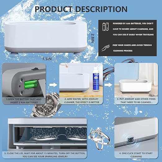 Whixant Professional 45000Hz Ultrasonic Jewelry Cleaner - High Frequency Sonic Cleaning Machine for Rings, Pandora Bracelets, Watches & Eyeglasses | Home & Commercial Use | Perfect for Jewelry Stores, Dental Clinics & Watch Repair Shops