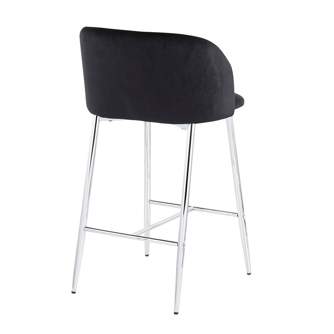 Luxury Velvet Counter Stools Set of 2 - Modern Bar Stools with Chrome Legs for Kitchen Island, Breakfast Bar & Home Decor - Soft Padded Seat & Backrest - 24