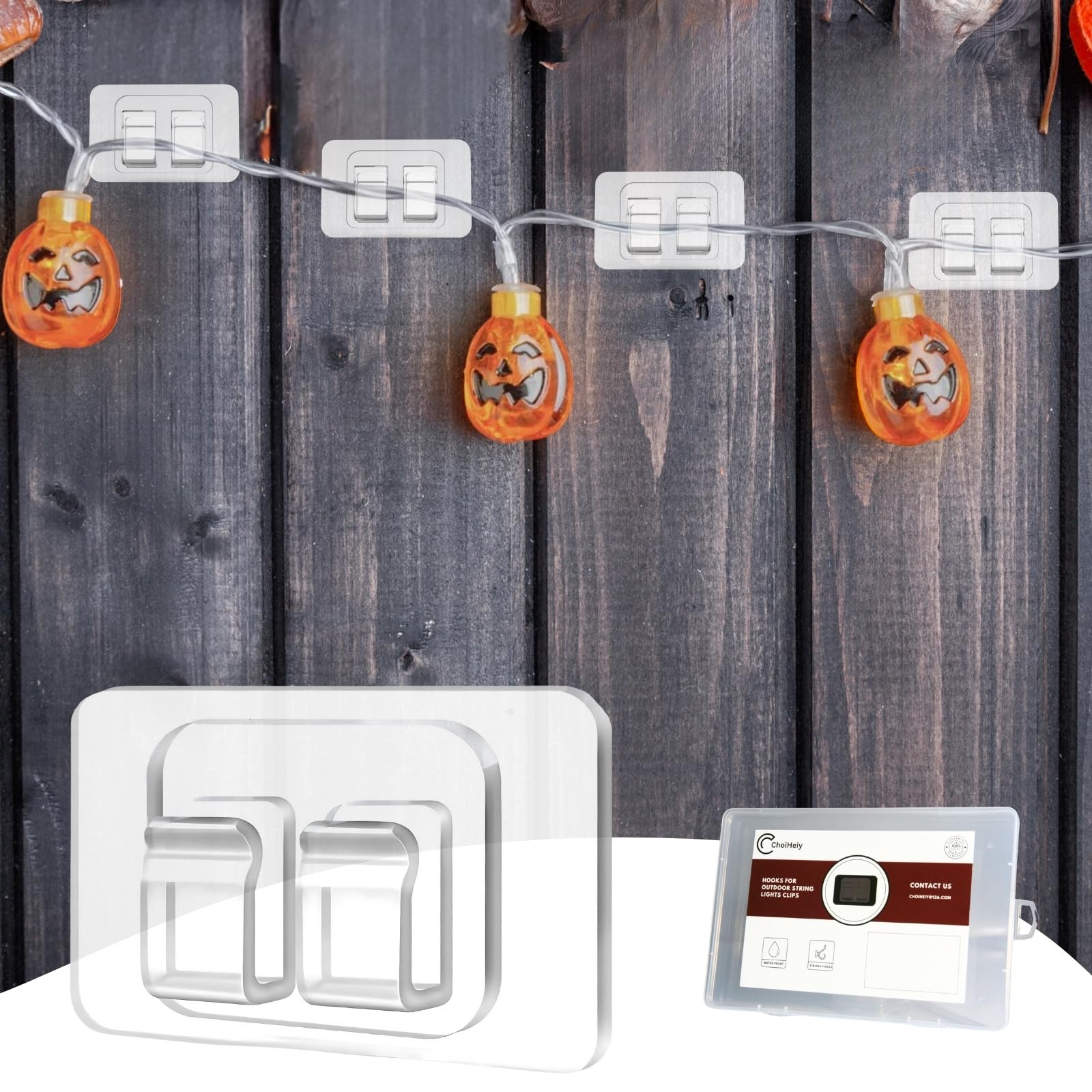 50Pcs Heavy Duty Outdoor String Light Hooks with Waterproof Adhesive - Clear Christmas Light Clips for Patio, Garden & Deck Decoration - Perfect for Holiday, Party & Backyard Lighting