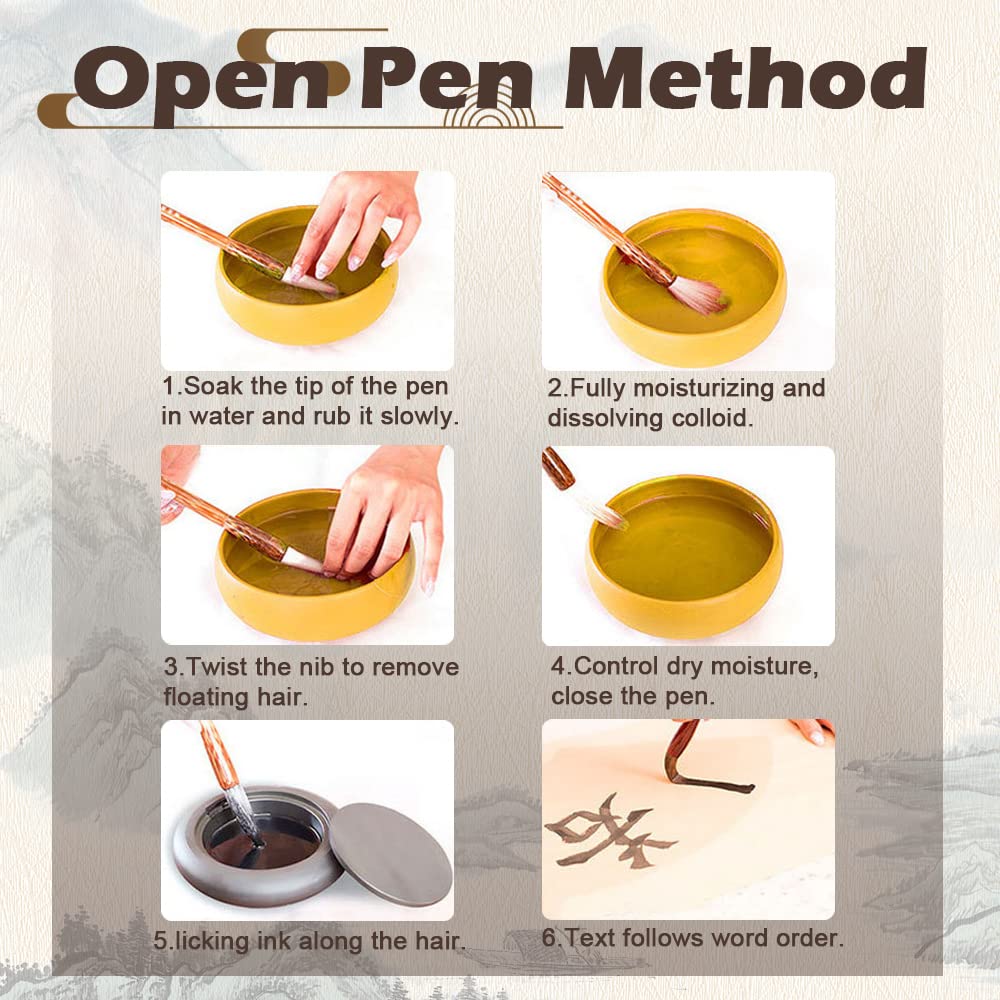 Premium Chinese Calligraphy Brush Set - 3 Sizes (Large, Medium, Small) with Wooden Pen Rest | Sumi Ink Painting & Kanji Writing Brushes for Professionals & Beginners | Perfect for Home Studio, Art Class & Traditional Asian Art Practice