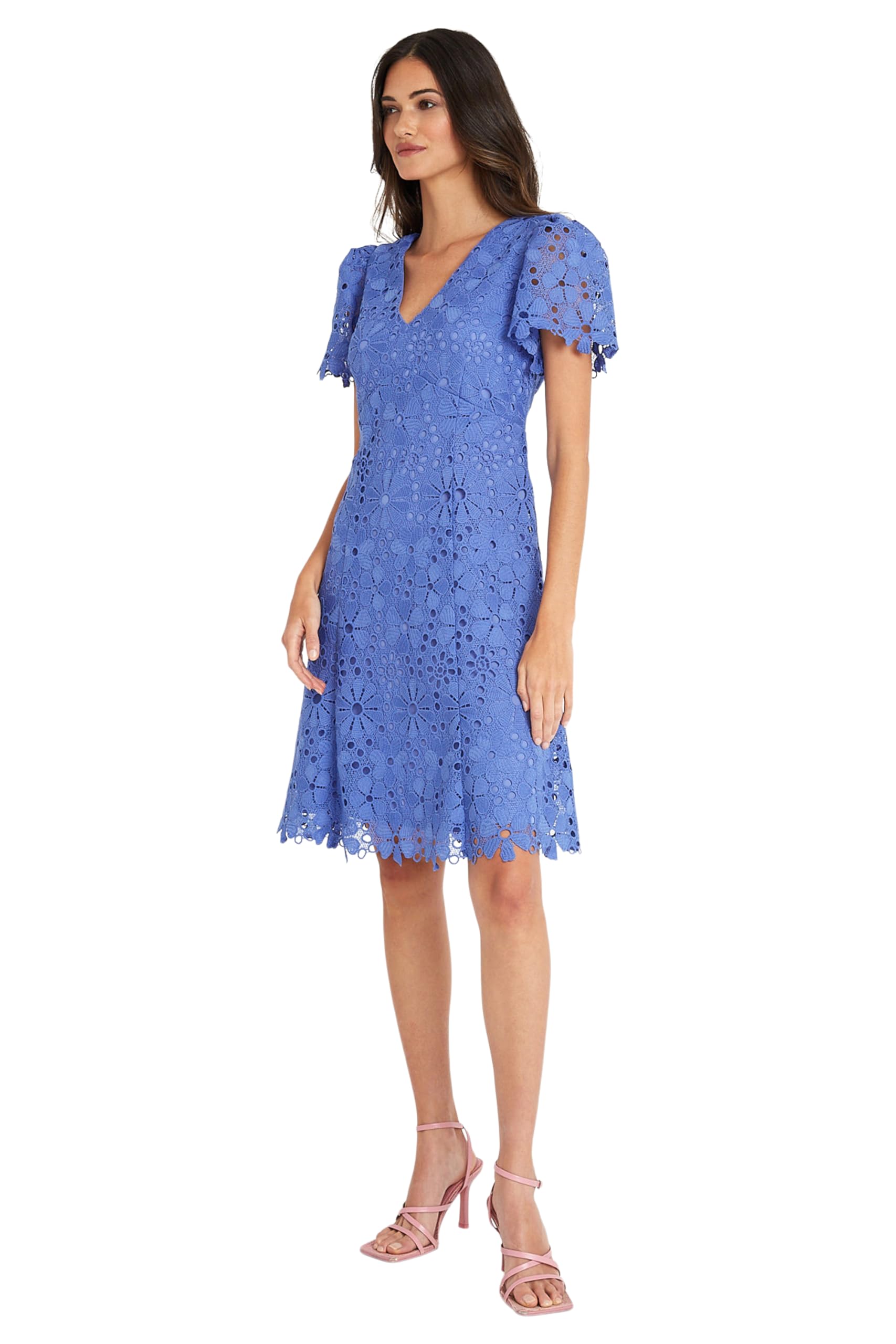 Maggy London Women's Floral V-Neck Short Sleeve Knee Length Dress - Perfect for Wedding Guest, Cocktail Party & Summer Occasions