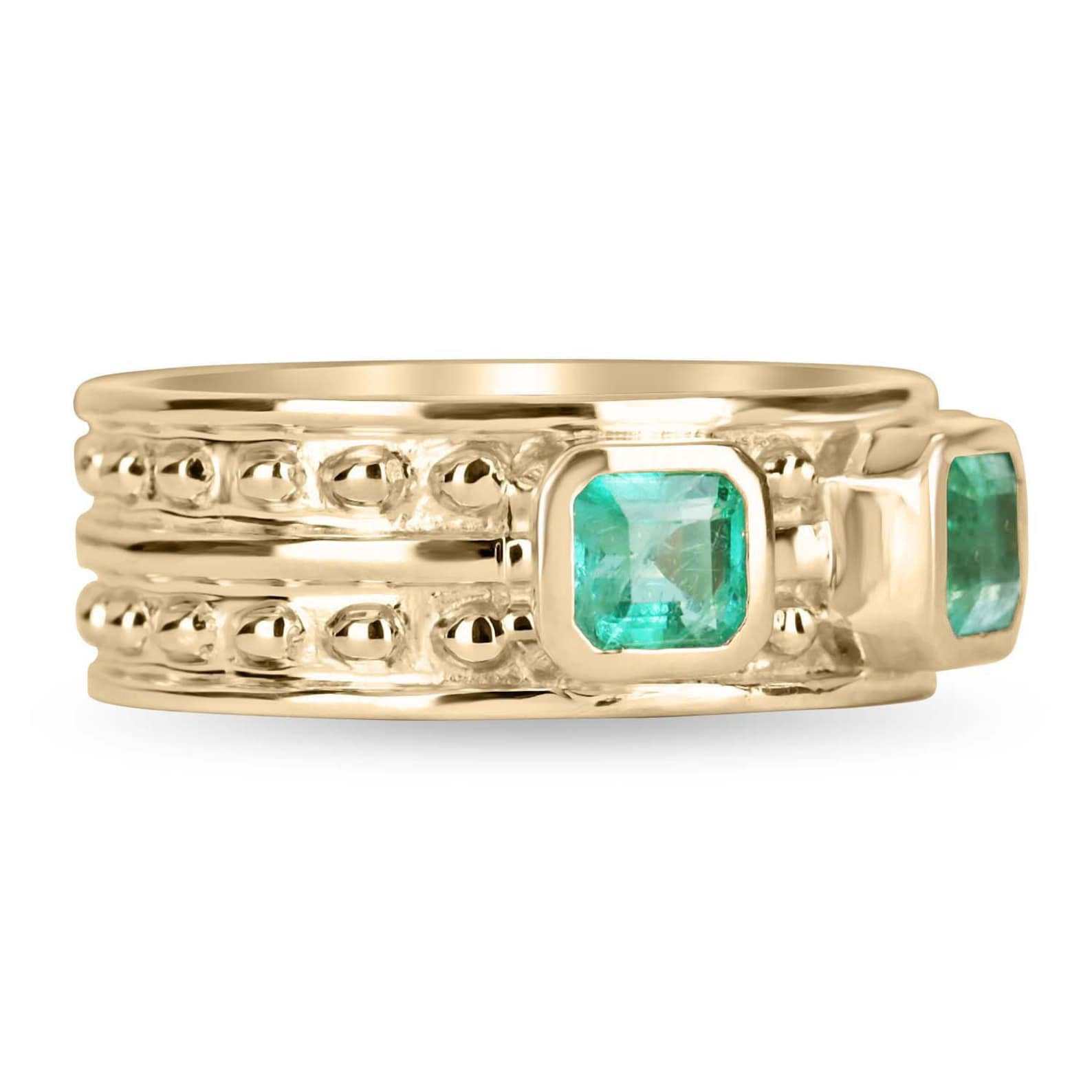 2.85tcw Men's Emerald Solitaire Three Stone Band Ring in 14K Gold - Perfect for Everyday Wear, Wedding Bands & Anniversary Gifts