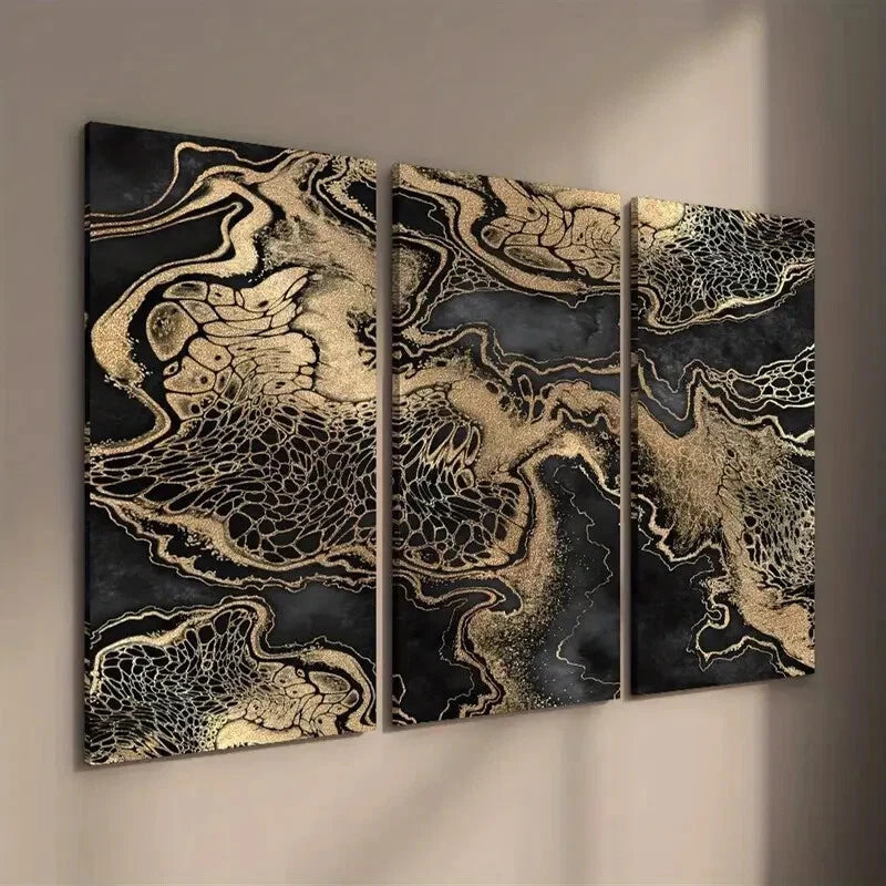 3-Piece Abstract Black and Gold Fluid Art Wall Decor Set - Framed Canvas 40x60cm | High-Quality Print | 100% Australian Made | Ready to Hang | Perfect for Living Room, Bedroom & Office Decor