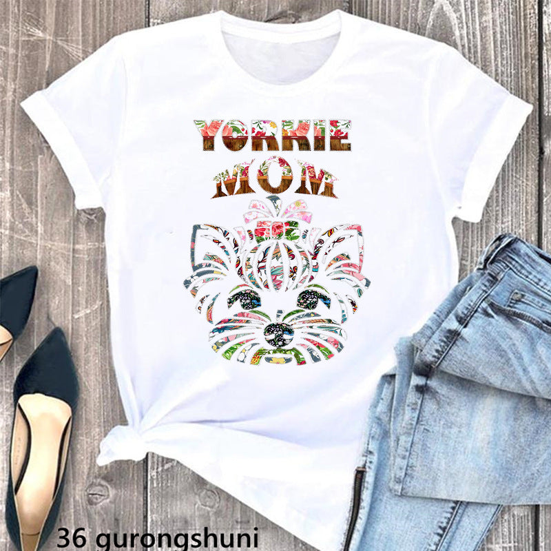 Summer Women's T-Shirt with Cute Schnauzer Dog Print - Casual Comfort Fit Cotton Tee for Dog Lovers | Perfect for Outdoor Activities, Pet Playdates & Casual Wear