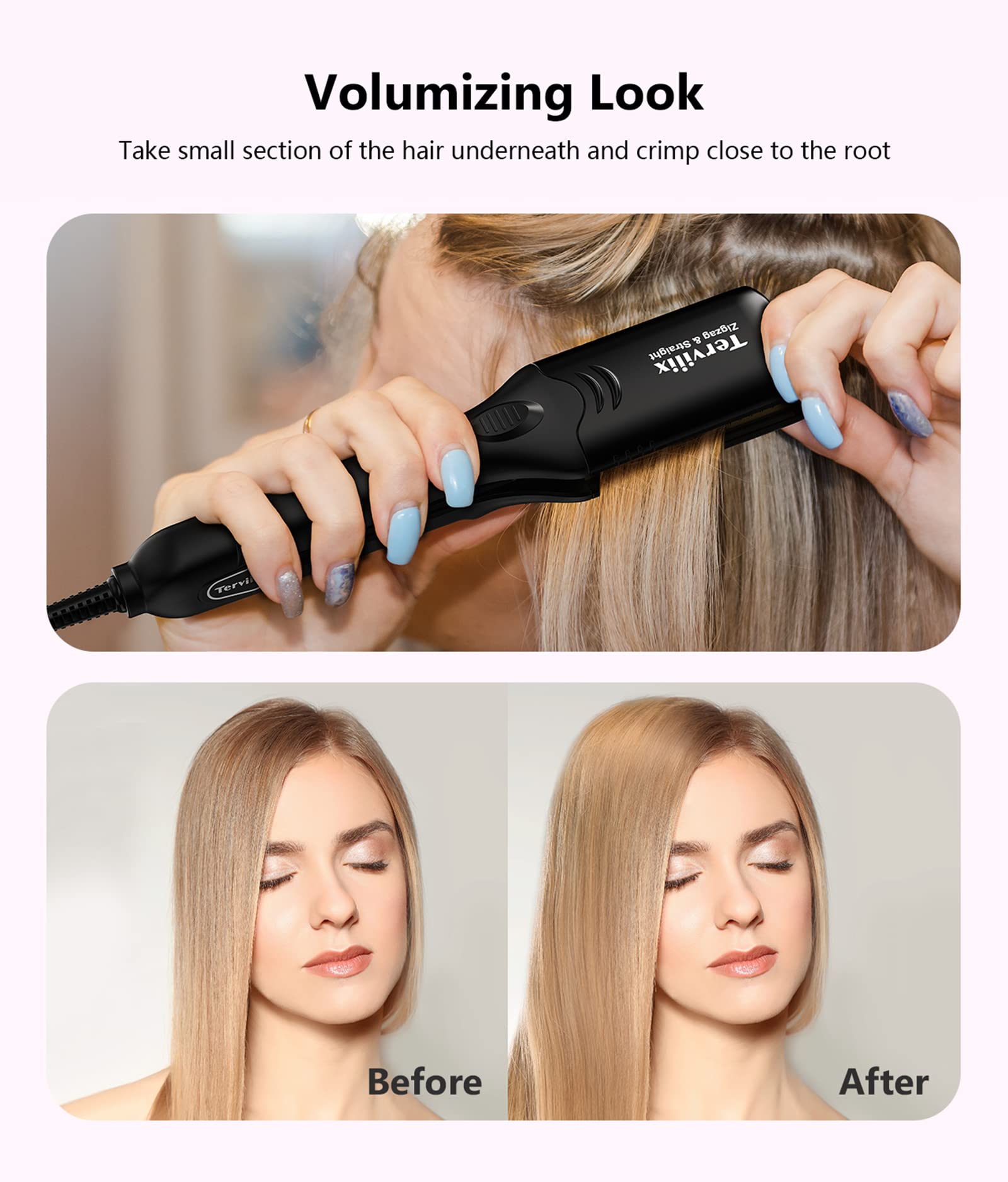 Terviiix Hair Crimper for Women with 4 Interchangeable Plates - Keratin & Argan Oil Infused Crimping Iron for Voluminous Waves & Curls - 5 Heat Settings & 60 Min Auto Off - Perfect for Beach Waves, Boho Hairstyles & Party Looks