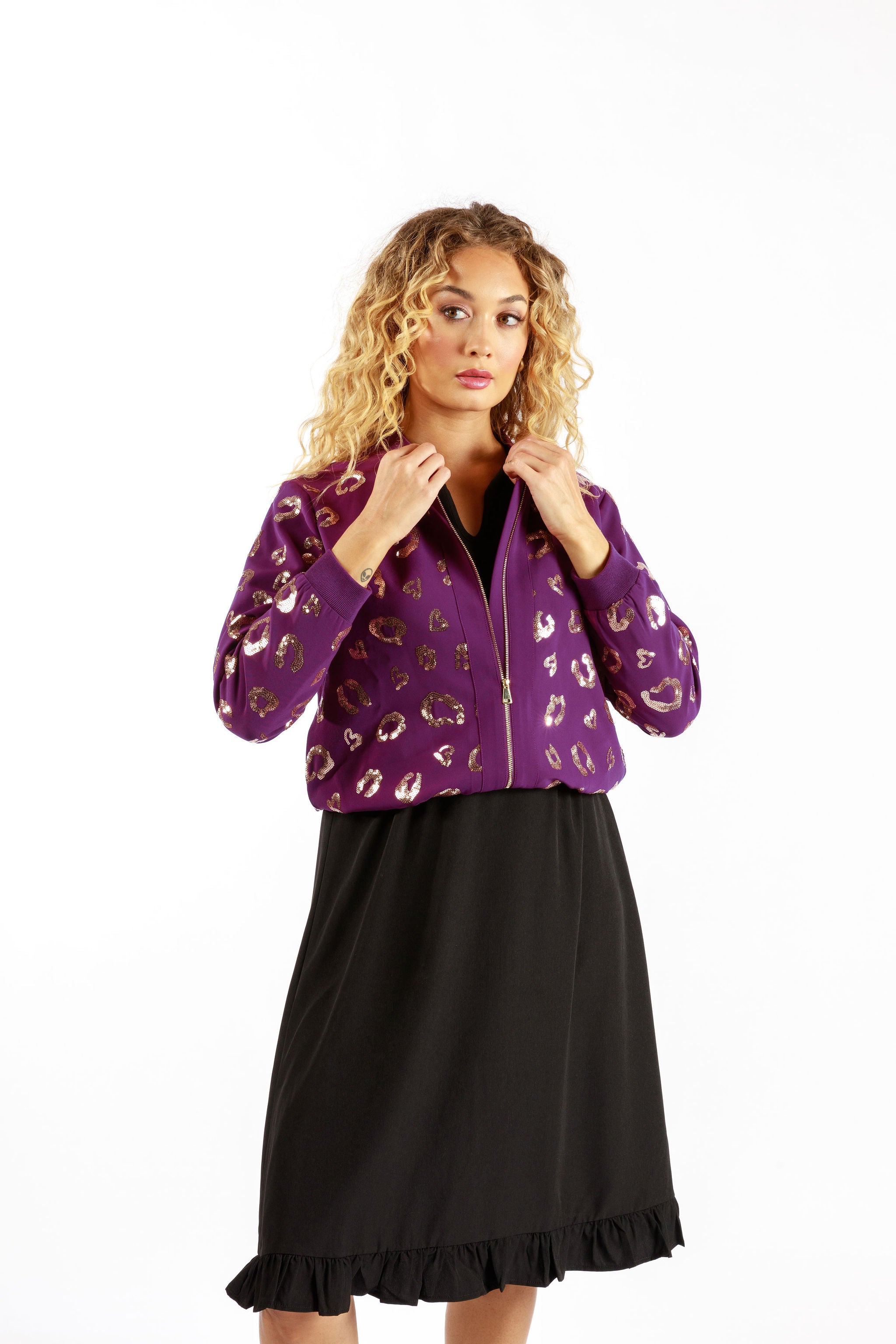 Natural Amethyst Crystal Bomber Jacket for Women - Stylish Purple Outerwear for Casual Wear & Outdoor Activities