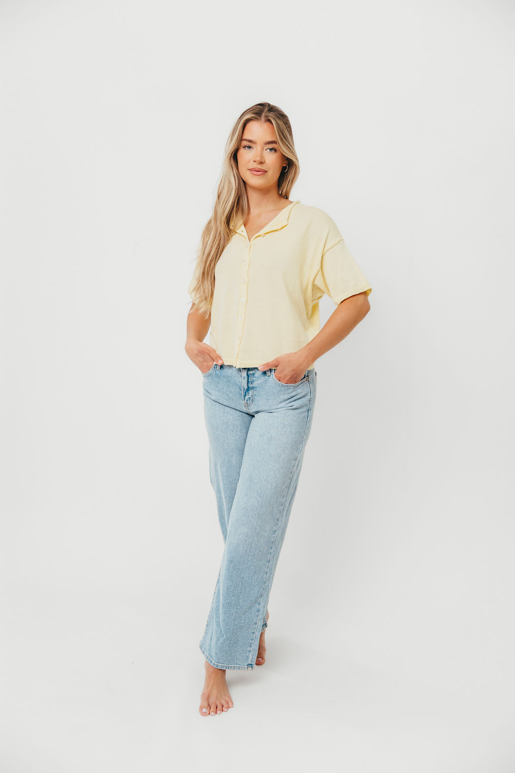 Emeryn 100% Cotton Short Sleeve Knit Cardigan for Women - Soft Butter Yellow Lightweight Summer Cover Up - Perfect for Beach, Office & Casual Outfits