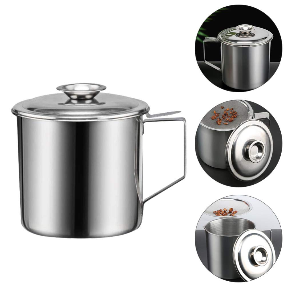 DOITOOL Stainless Steel Oil Strainer Pot with Fine Mesh Lid - Grease Storage Container for Frying Oil & Cooking Grease | Ideal for Kitchen, Restaurant & Deep Fryer Use