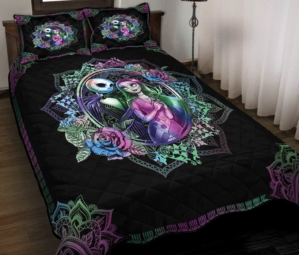 Nightmare Before Christmas Bedding Set - Jack Skellington & Sally Themed Quilt Cover King/Queen Size for Couples | Perfect for Halloween Decor, Christmas Gift & Movie Lover's Bedroom