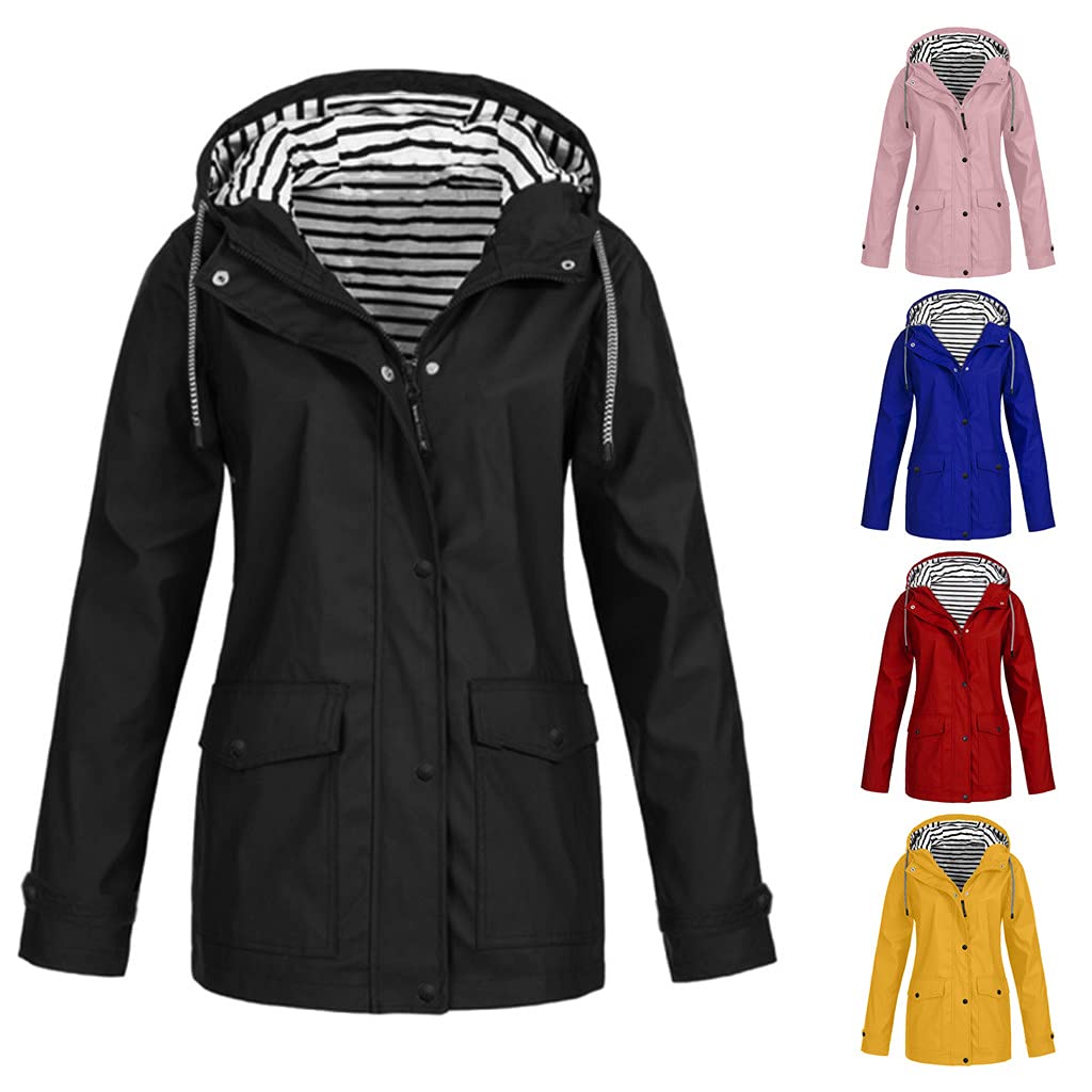 Women's Lightweight Waterproof Rain Jacket - Windproof Hooded Trench Coat with Pockets for Outdoor Activities | Plus Size Raincoat for Hiking, Commuting & Travel