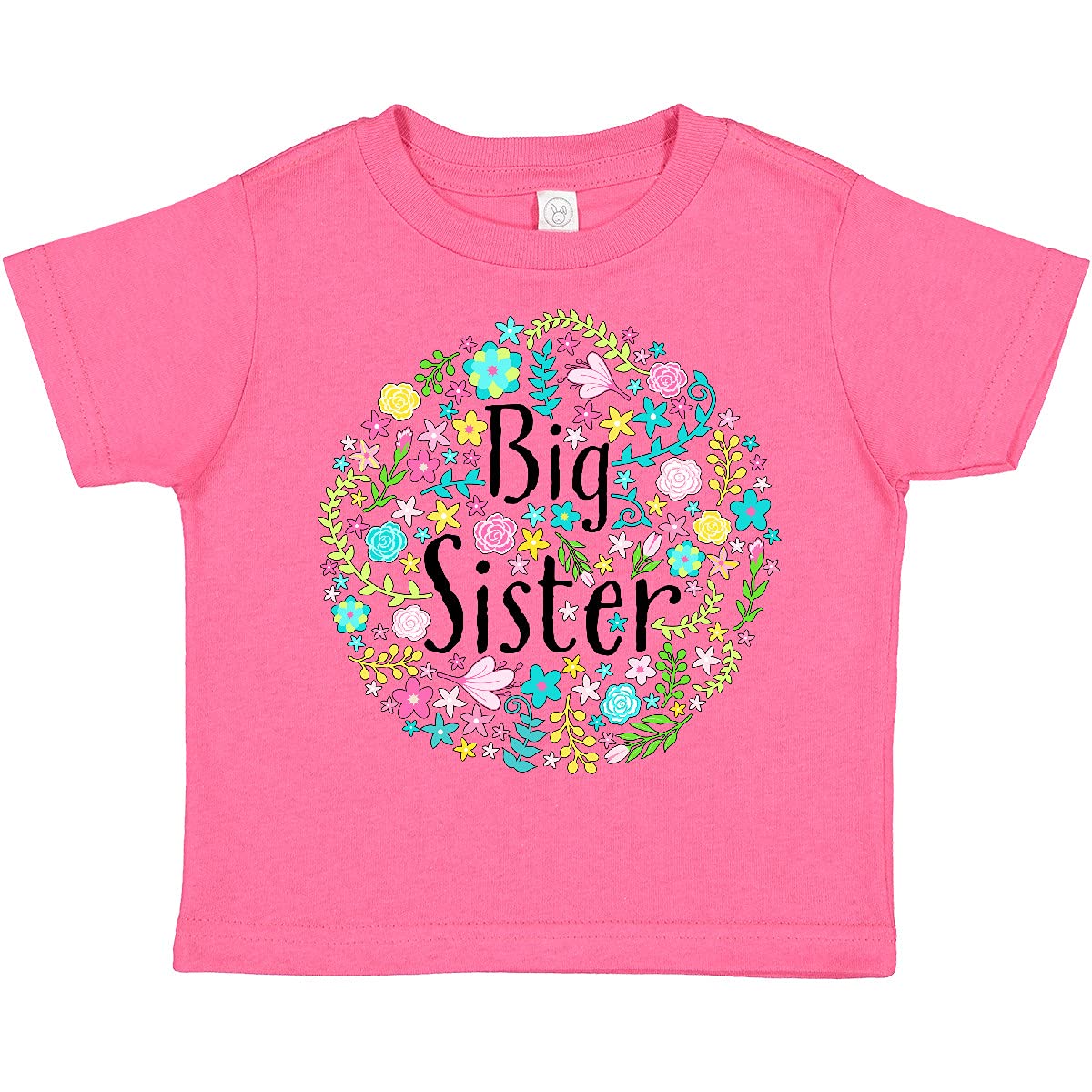 Inktastic Big Sister with Flower Circle Toddler T-Shirt - Cute Toddler Girl Outfit for Sibling Love & Family Photos | Perfect for Birthdays, Holidays & Matching Sister Sets