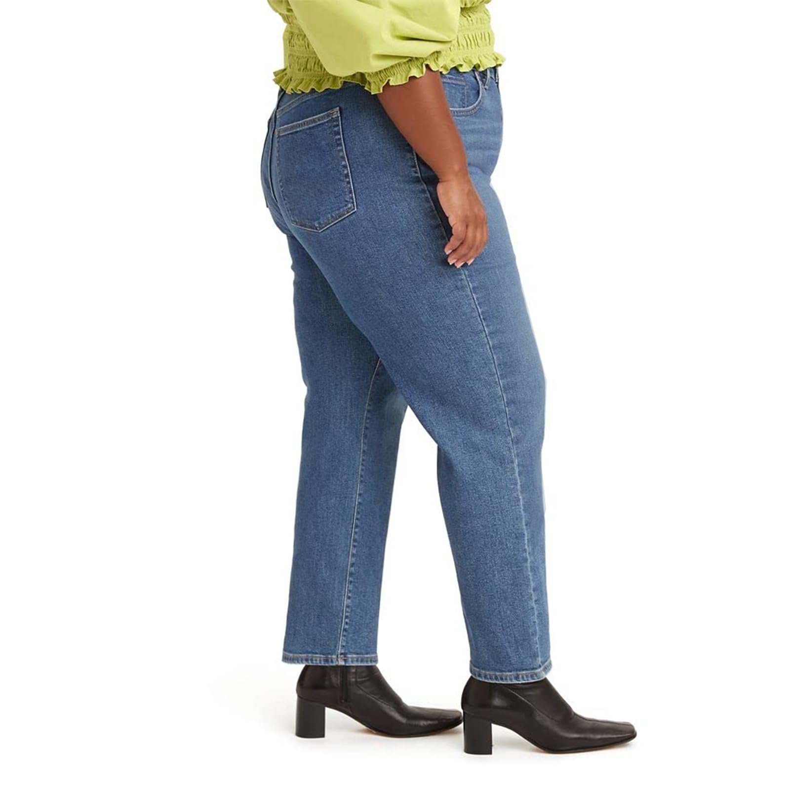LEIJIJEANS Women's Plus Size High Waist Straight Jeans - Stretch Denim Pants for Curvy Figures | Slim Fit Comfortable Blue Jeans for Casual Wear & Office Outfits