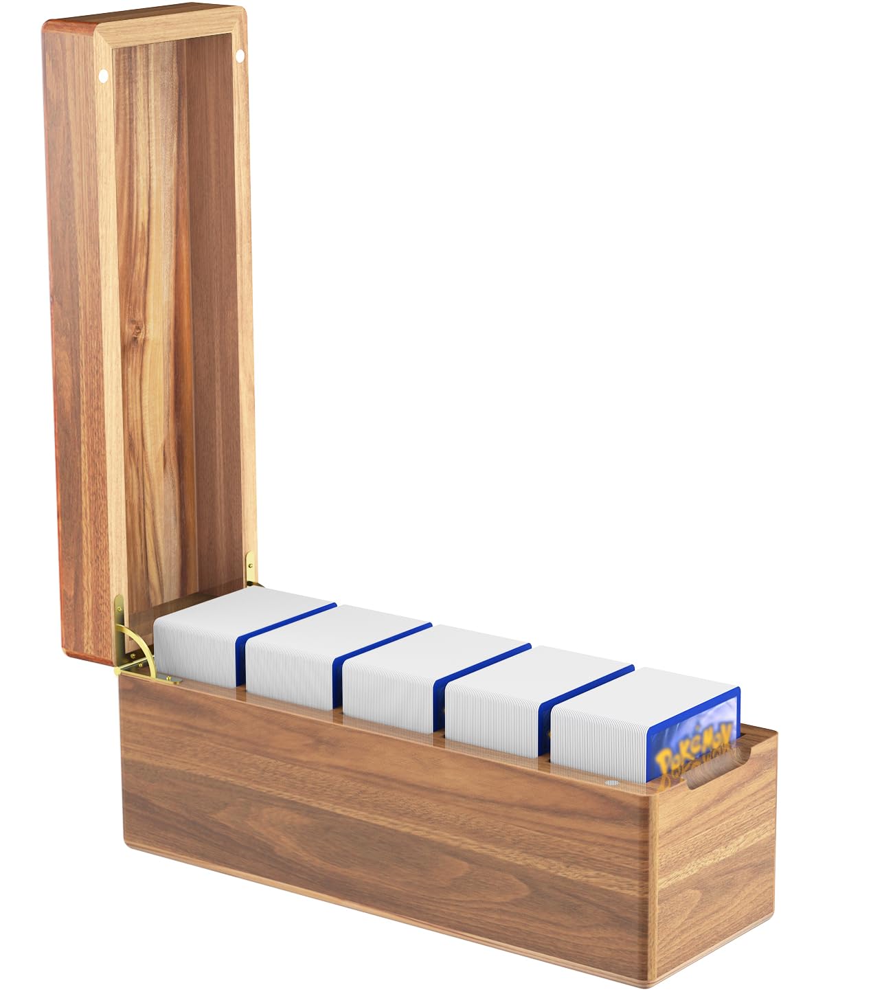 Premium Acacia Wood Trading Card Storage Box - Holds 600+ Single Sleeved PTCG/MTG Cards with 5 Compartments (3.5