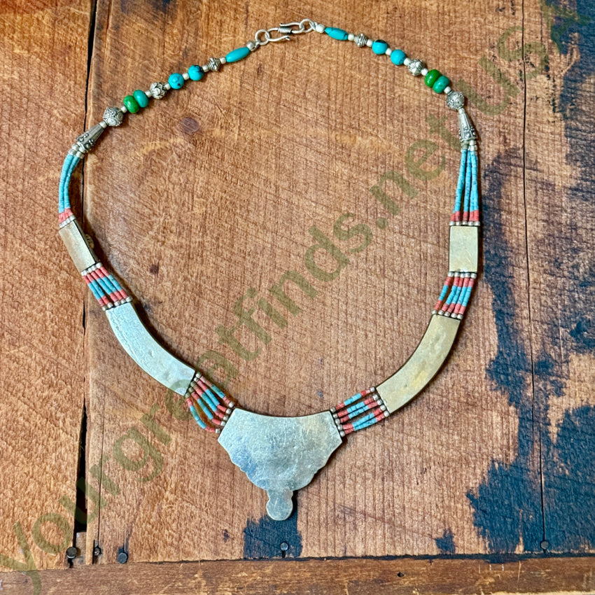 Handmade Tibetan Alpaca Silver Necklace with Turquoise & Coral Beads - Boho Chic Jewelry for Women, Perfect for Festivals, Weddings & Spiritual Ceremonies