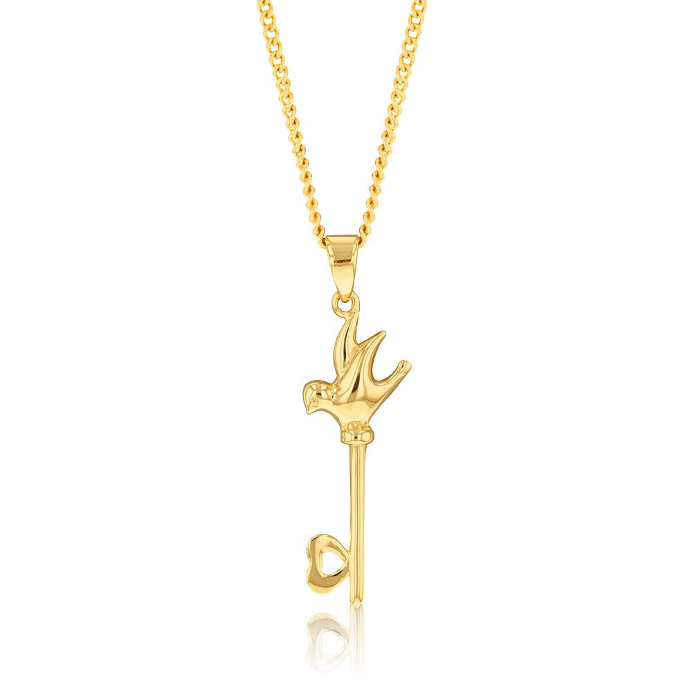 9ct Yellow Gold Bird and Butterfly Key Pendant Necklace - Elegant Jewelry Gift for Women - Perfect for Valentine's Day, Anniversary & Special Occasions