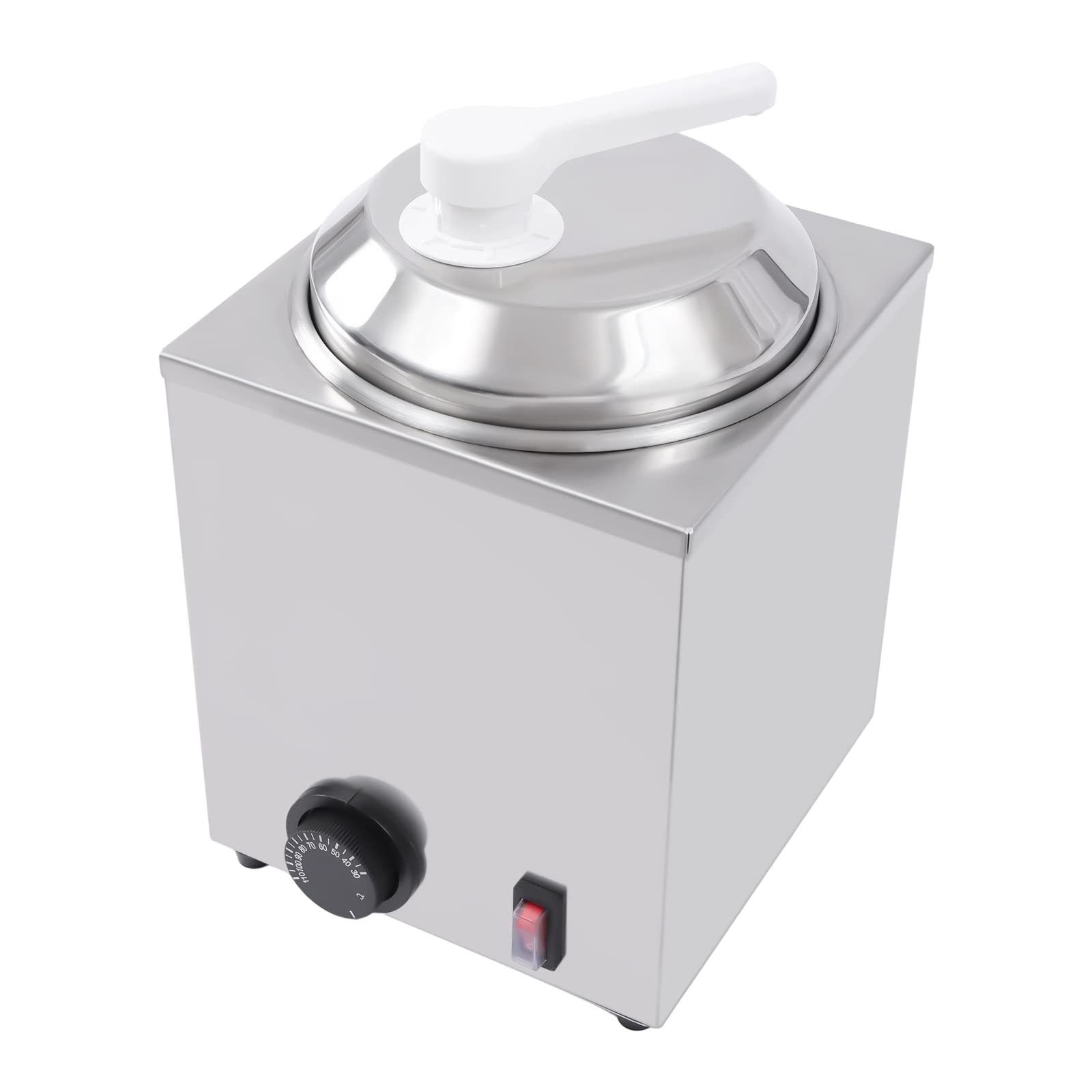 650W Commercial Hot Fudge Warmer with Pump - 2.4Qt Stainless Steel Single Head Cheese Warmer Dispenser with Adjustable Temperature Control - Perfect for Hot Fudge, Cheese, Caramel & Chocolate Sauce - Ideal for Restaurants, Cafes & Dessert Shops (Silver)