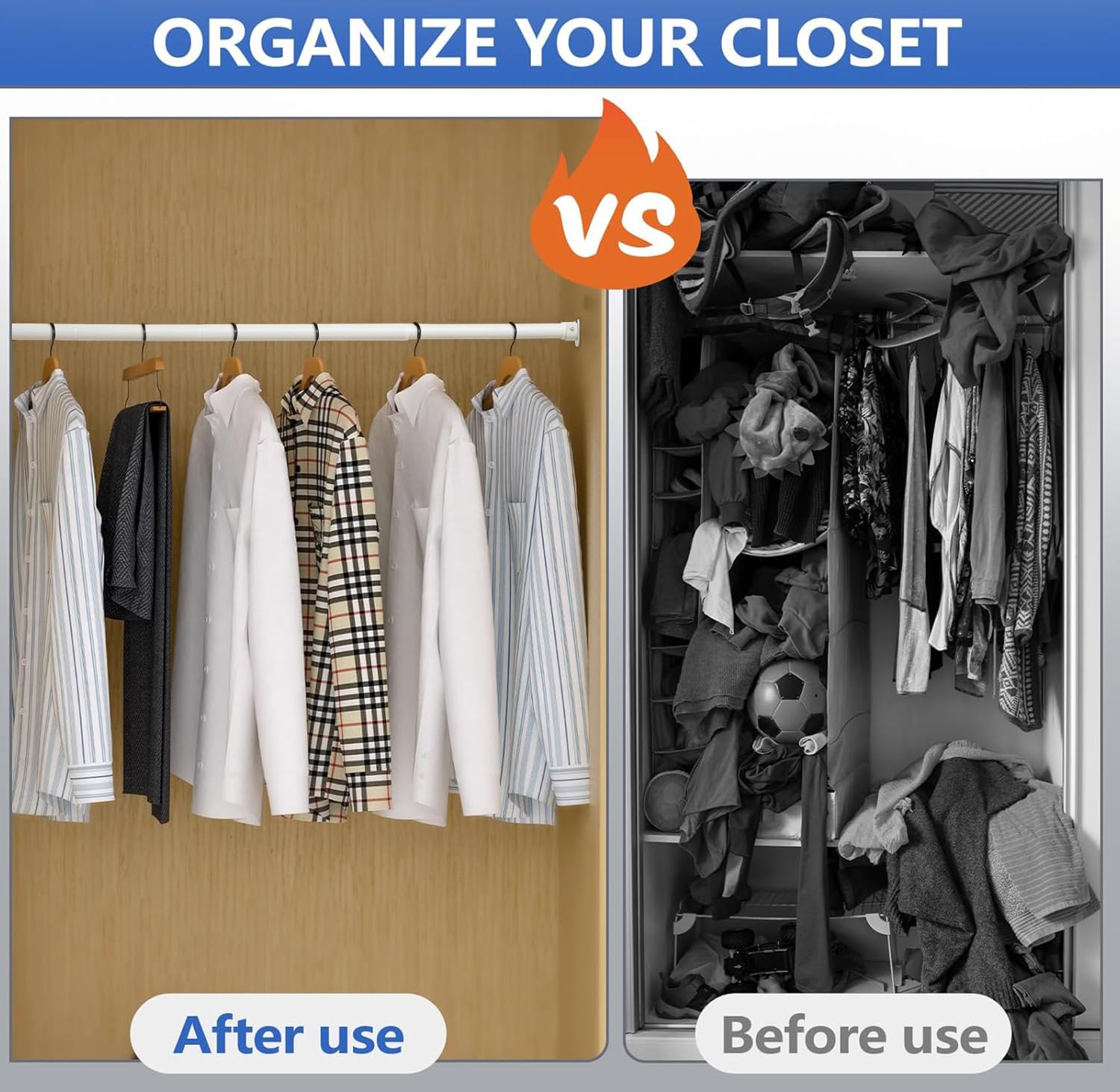 Adjustable Heavy Duty Closet Rod 17-38 Inch - 1.3 Inch Diameter White Closet Hanging Pole for Wardrobes, Bathroom & Windows - Perfect for Organizing Clothes, Curtains & Storage Spaces