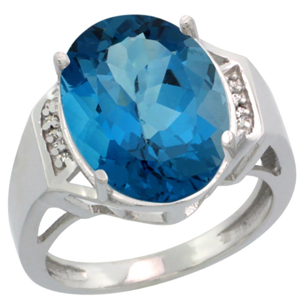 14K White Gold Oval London Blue Topaz Diamond Ring - 16x12mm, Sizes 5-10 - Perfect for Engagement, Anniversary & Special Occasion Gifts