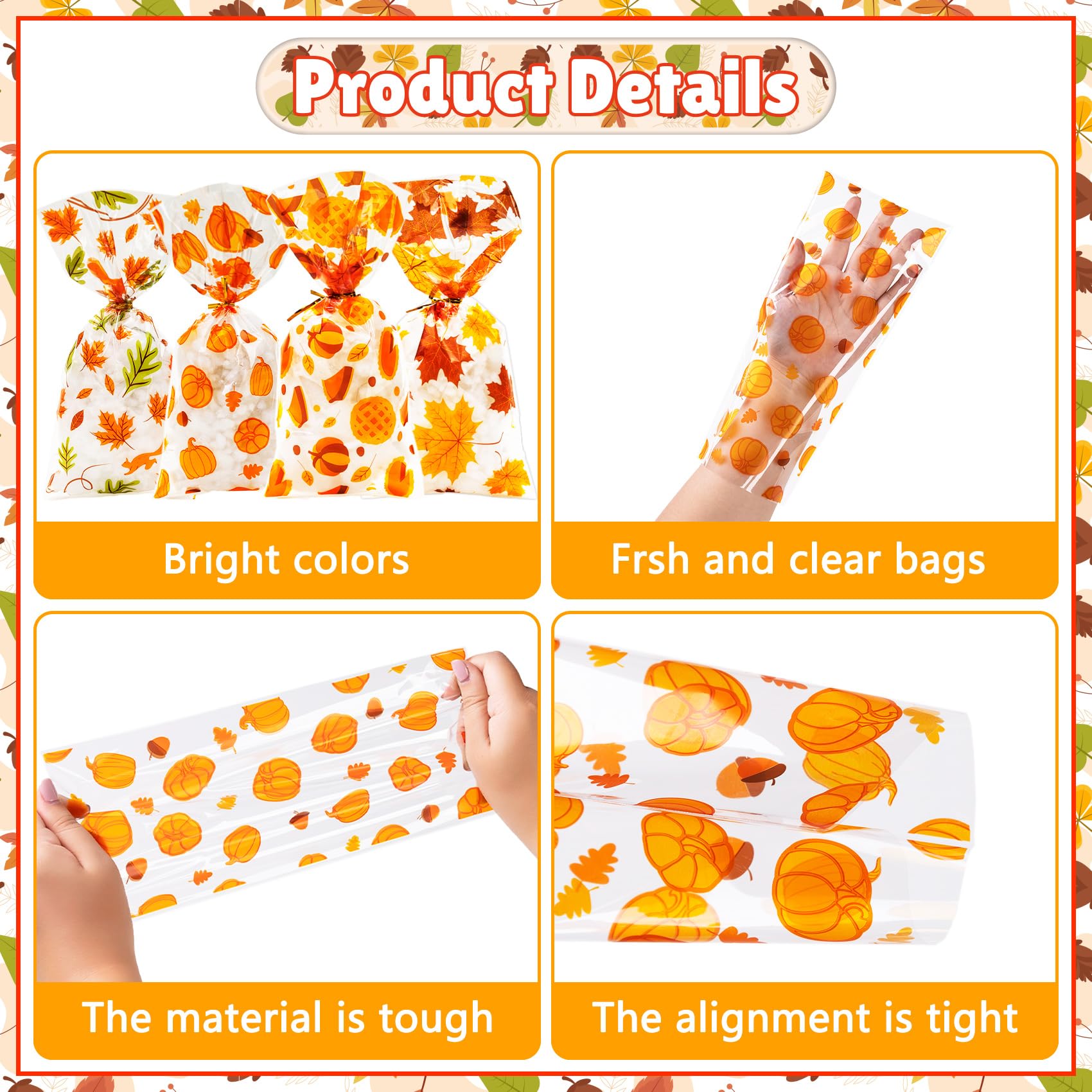 WATCPNO 120 Pack Autumn Thanksgiving Cellophane Treat Bags - Fall Party Favor Supplies, Candy Goodie Bags for Halloween, Thanksgiving Celebrations & Holiday Decorations | Perfect for Classroom Treats, Office Parties & Family Gatherings