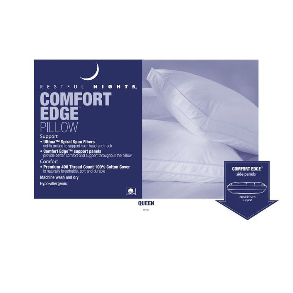 Restful Nights Comfort Edge Pillow - Medium Support Gusseted Pillow for Neck & Shoulder Pain Relief | Perfect for Side Sleepers, Back Pain Sufferers & Travel