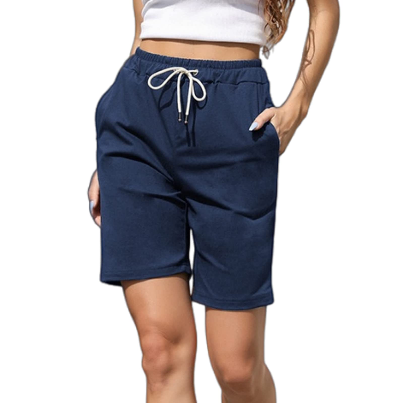 Women's Stretch Bermuda Shorts with Drawstring & Pockets - Comfortable Summer Casual Sweat Shorts for Women | Perfect for Beach, Gym, and Everyday Wear