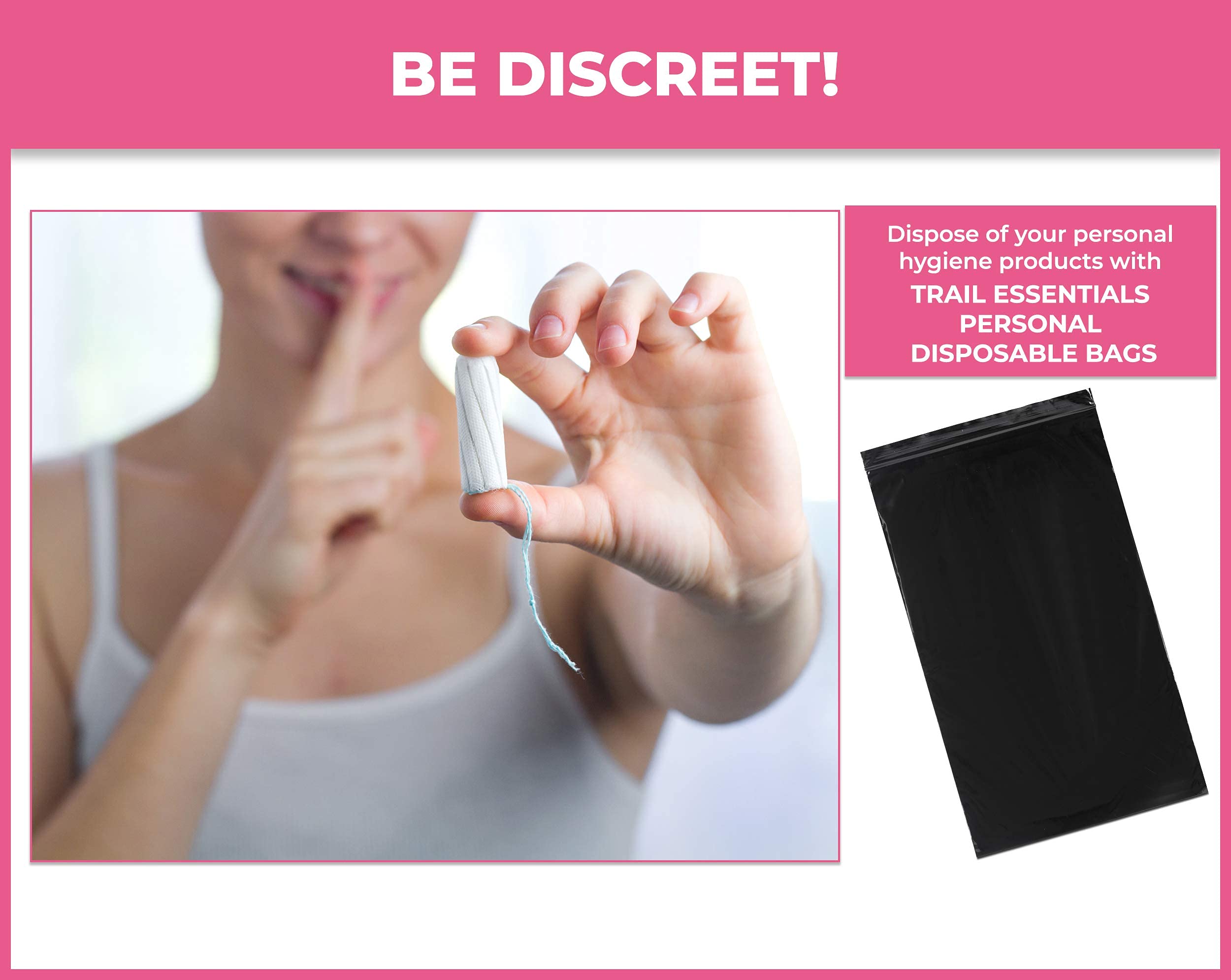 Black Opaque Feminine Hygiene Disposal Bags - 100 Count Refill Pack for Discreet Sanitary Waste Disposal of Tampons, Pads & Liners | Travel, Home & Public Restroom Use