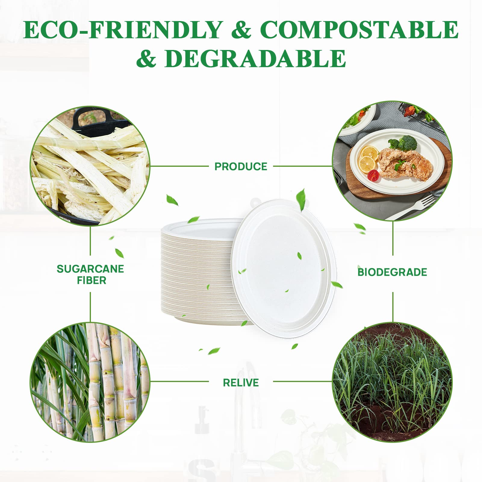 **Vplus 100% Compostable Oval Paper Plates 10 inch 125 Pack – Super Strong Disposable Bagasse Plates, Natural & Biodegradable Eco-Friendly Sugarcane Dinnerware for BBQ, Party, Picnic, and Outdoor Gatherings – Perfect for Eco-Conscious Events**