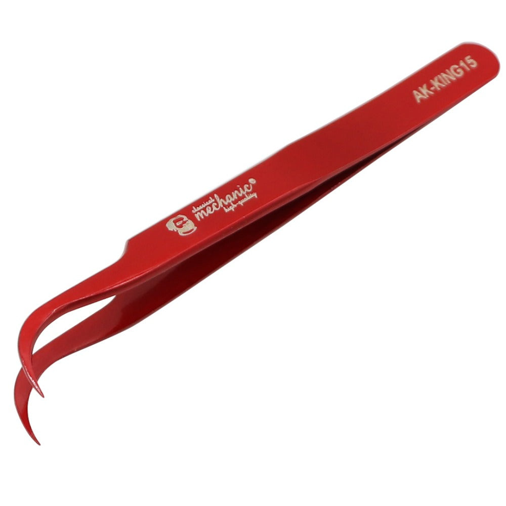 Mechanic AK 15 King ESD Anti-Static Stainless Steel Red Curved Tweezers - Precision Electronics Repair, Jewelry Making & Crafting Tool