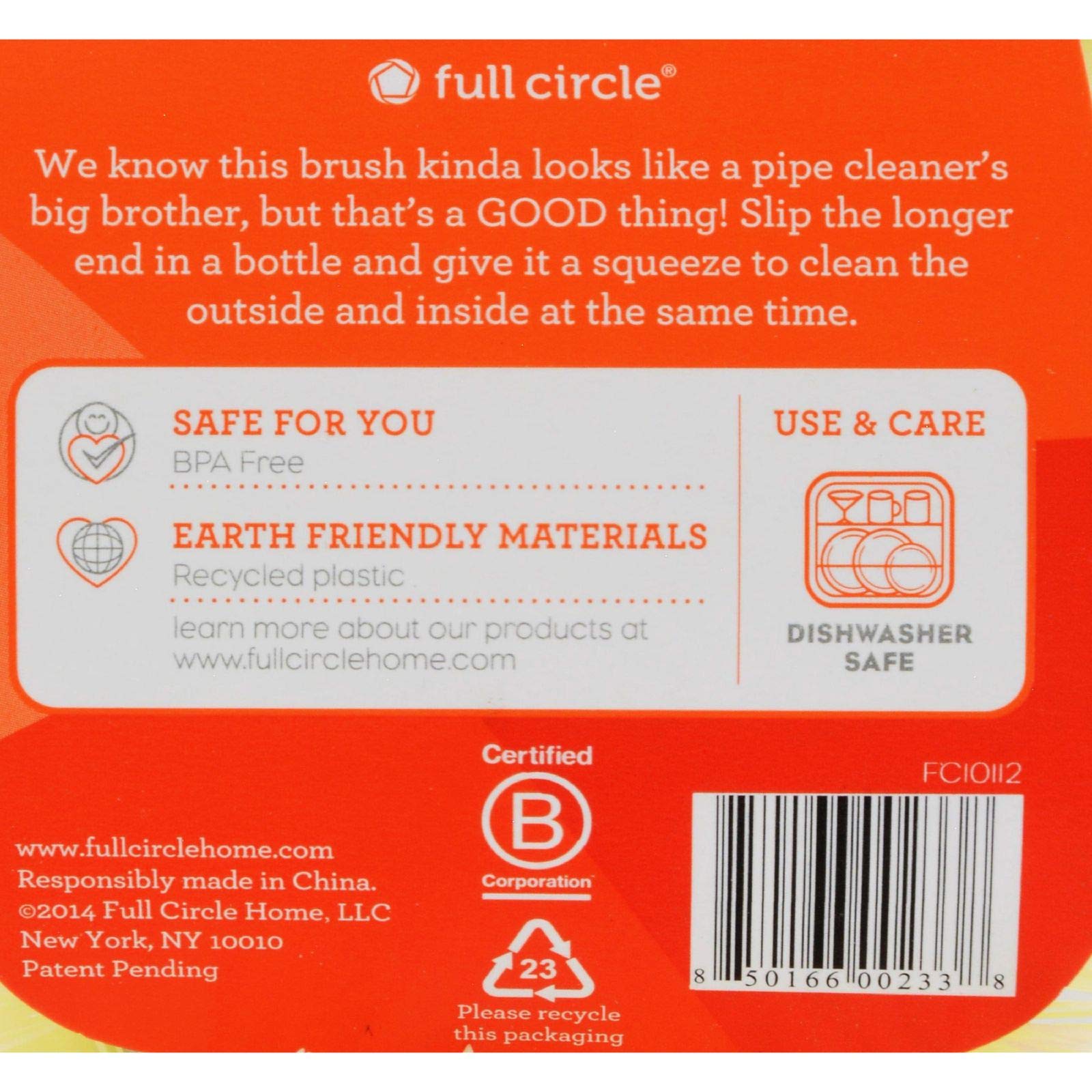 Full Circle Reach Double-Sided Bottle Cleaning Brush - Green | Long Handle Dishwasher Safe Scrubber for Baby Bottles, Water Bottles, Vases & Hard-to-Reach Containers | Kitchen & Home Cleaning Essential