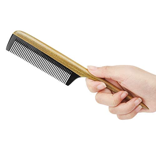 Onedor 100% Handmade Natural Green Sandalwood & Buffalo Horn Hair Comb Set - Anti-Static Wooden Comb with Sandalwood Scent, Detangling Tail Comb for Smooth Hair Care - Perfect for Daily Styling, Salon Use & Travel