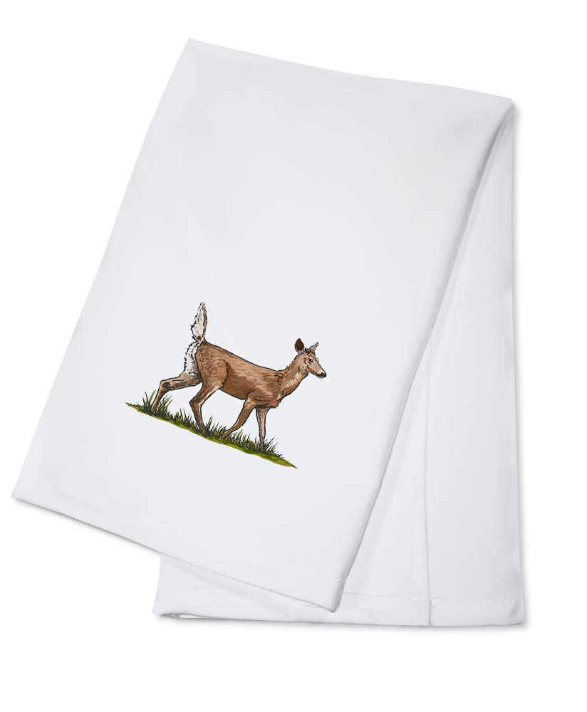 White Tailed Deer Cotton Tea Towel - 100% Organic Cotton Decorative Hand Towel for Kitchen & Home Decor | Perfect for Dish Drying, Gift Giving & Rustic Farmhouse Style