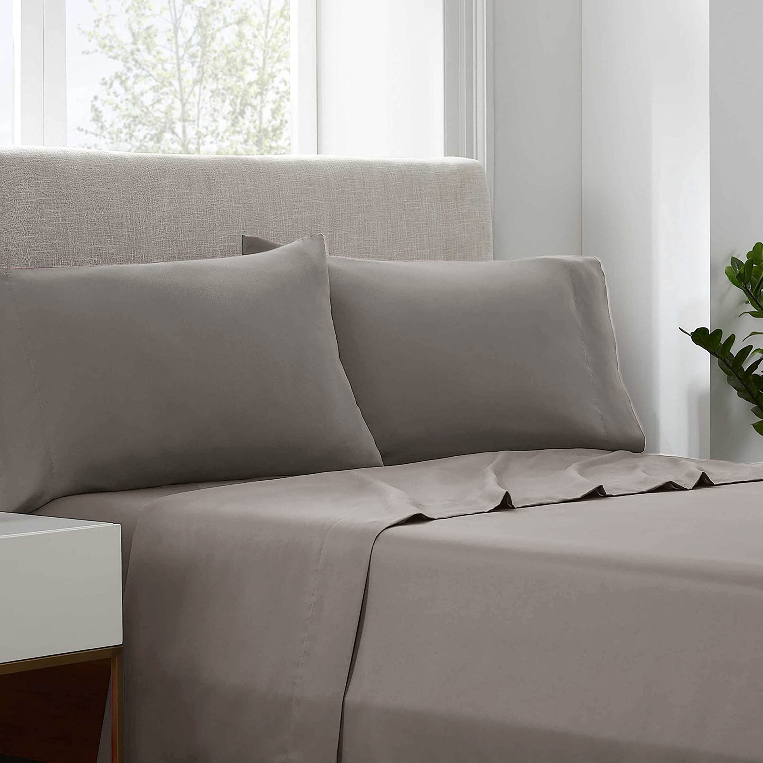 Bouj King Size 4-Piece Luxury Cotton Bed Sheet Set - 400 Thread Count, Platinum Color - Includes 1 Flat Sheet, 1 Fitted Sheet & 2 Pillowcases - Soft & Breathable for Ultimate Comfort - Perfect for Master Bedroom, Guest Room & Hotel Use