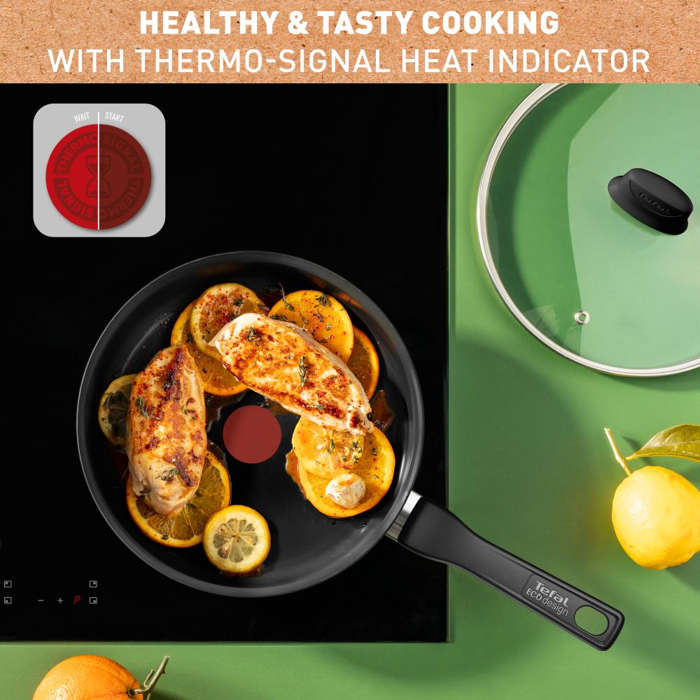 Tefal Renew Black Ceramic Non-Stick Sauté Pan with Lid - 24cm (C4323223) | Eco-Friendly Cookware for Healthy Frying, Searing & Sauteing | Perfect for Home Cooking & Professional Kitchens