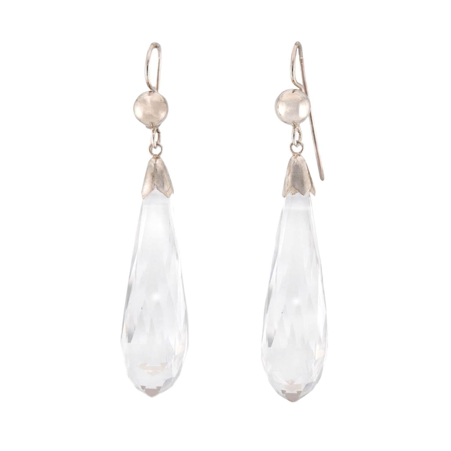 Vintage Sterling Silver Rock Quartz Crystal Drop Earrings for Women - Elegant Dangle Earrings for Party, Wedding & Everyday Wear