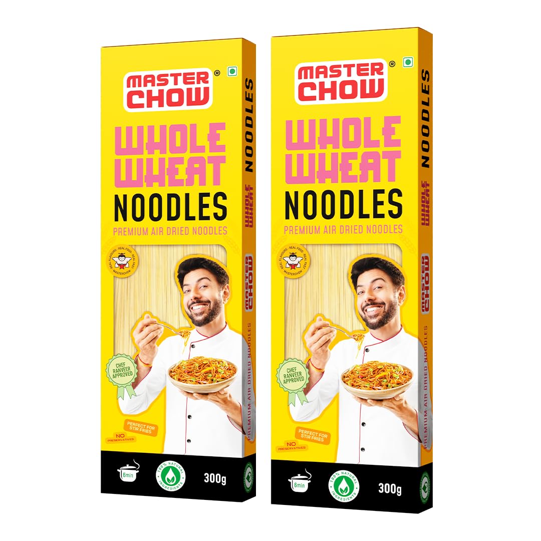 MasterChow Healthy Whole Wheat Noodles - Pack of 2 (600g) | 100% Whole Wheat Atta | No Maida, Unfried | 10 Servings | Perfect for Healthy Meals, Quick Lunches & Family Dinners