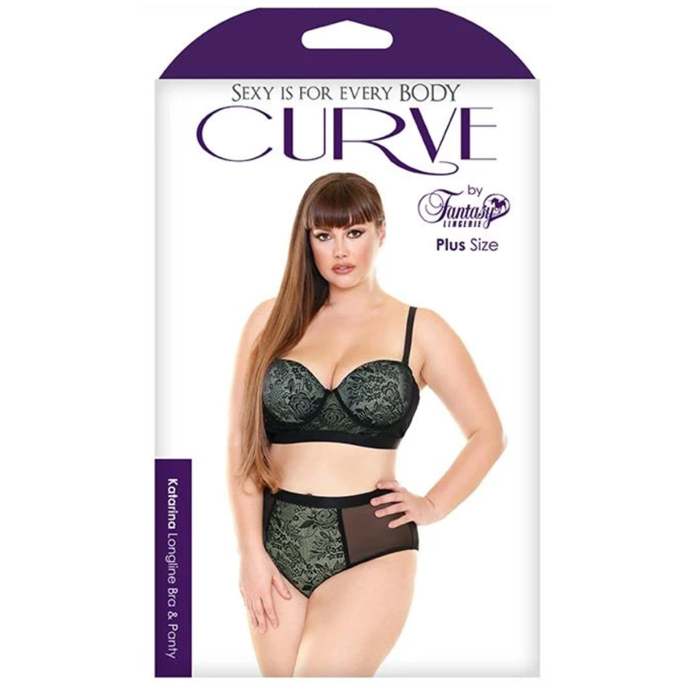 Fantasy Lingerie Curve Katarina Longline Bra & Panty Set - Sexy Plus Size Lingerie for Women - Perfect for Valentine's Day, Anniversary Gifts & Romantic Nights