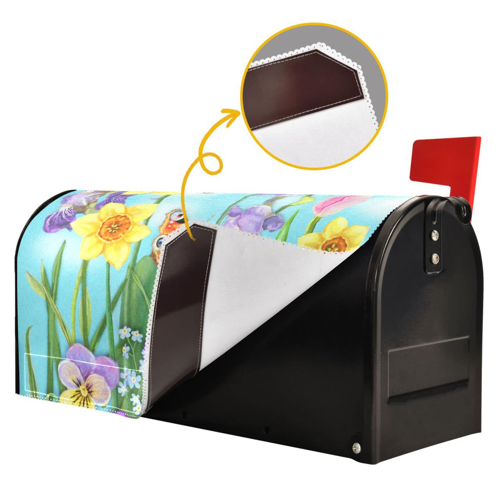 Magnetic Mailbox Cover with Spring Flower & Dragonfly Design - 18 x 21 Inch Weatherproof Mail Wraps for Outdoor Decoration & Home Improvement