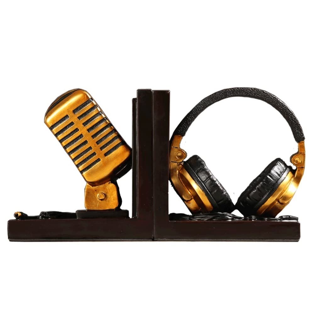Creative Microphone Bookends Set of 2 - Decorative Book Holders for Shelves, Office & Home Decor (14x8x14cm, Multicolor) - Perfect for Music Lovers, Studio & Bookshelf Organization