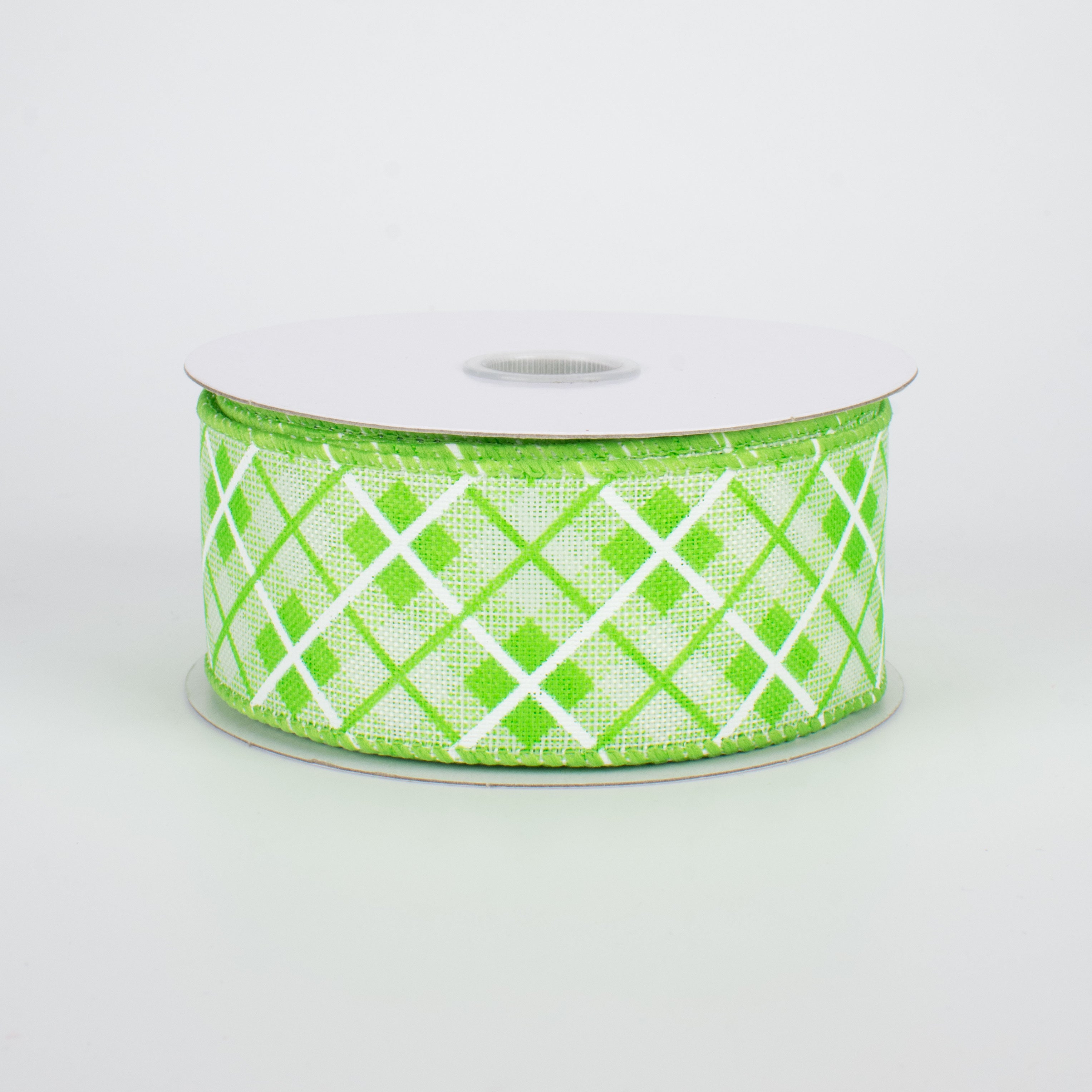 1.5 Inch Argyle Plaid Ribbon in Lime Green - 10 Yards Bulk Spool for Gift Wrapping, DIY Crafts, Scrapbooking and Party Decorations
