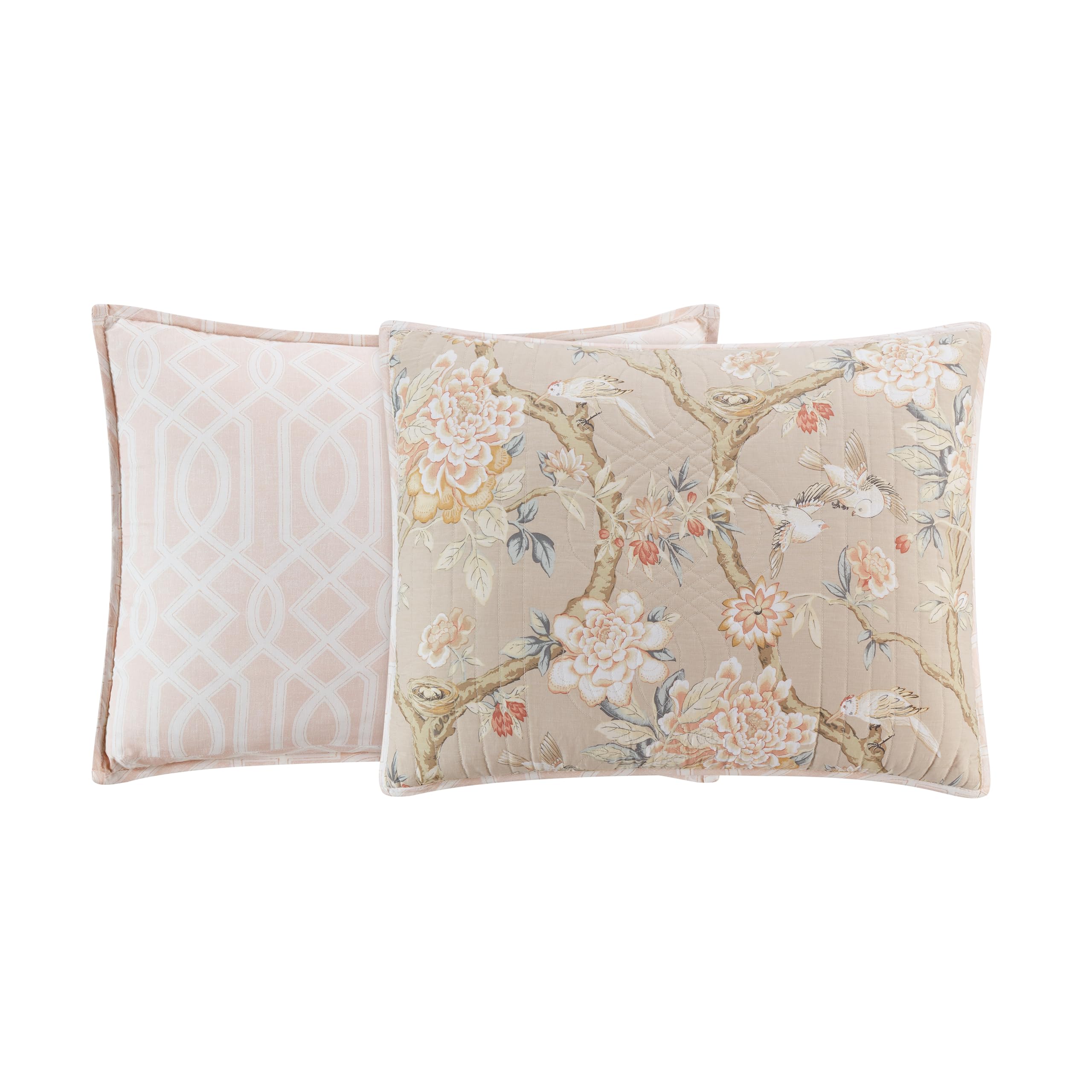 Waverly Peony Gardens 3-Piece Cotton Quilt Set - All Season Embellished Bedding with Quilt, Bed Skirt & Pillow Sham - Machine Washable Twin Size in Taupe - Perfect for Guest Rooms, Dorm Decor & Cozy Bedroom Makeovers