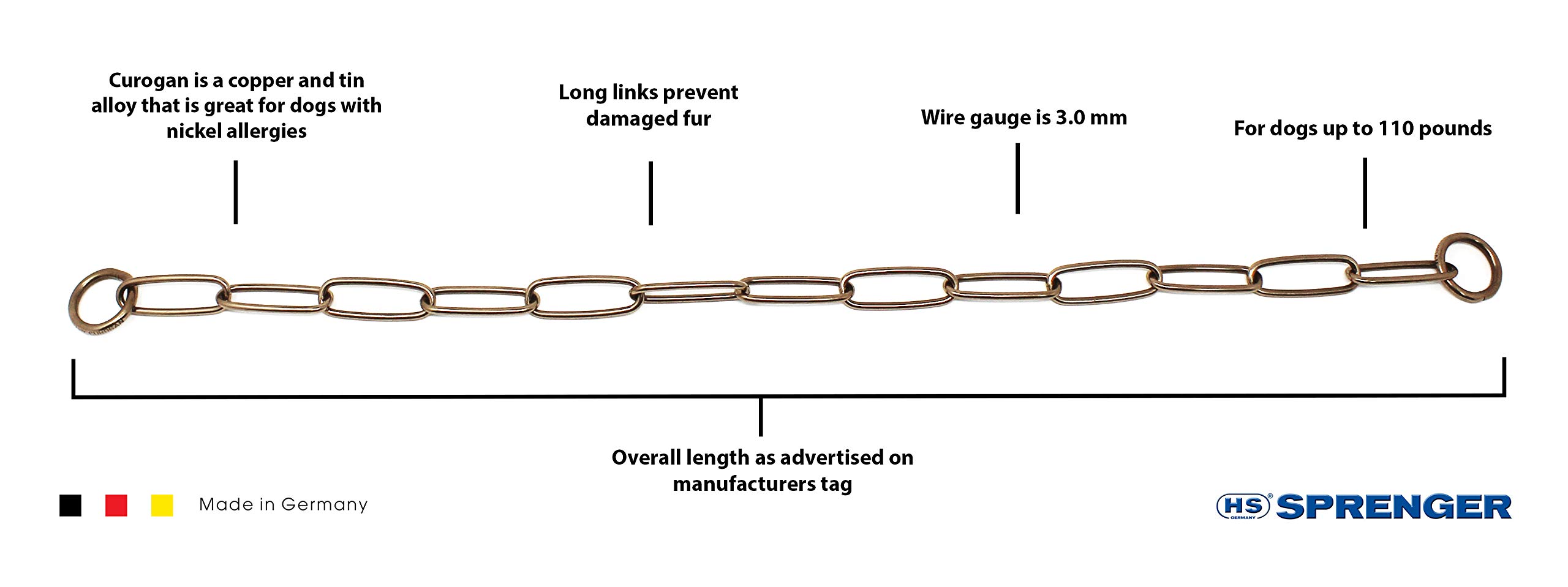 Herm Sprenger Curogan Long Link Fur Saver Training Collar - Hypoallergenic Nickel-Free No-Pull Slip Chain for Dogs - 3mm 24in (62cm) - Made in Germany - Perfect for Obedience Training & Gentle Control - Ideal for Daily Walks & Behavior Correction