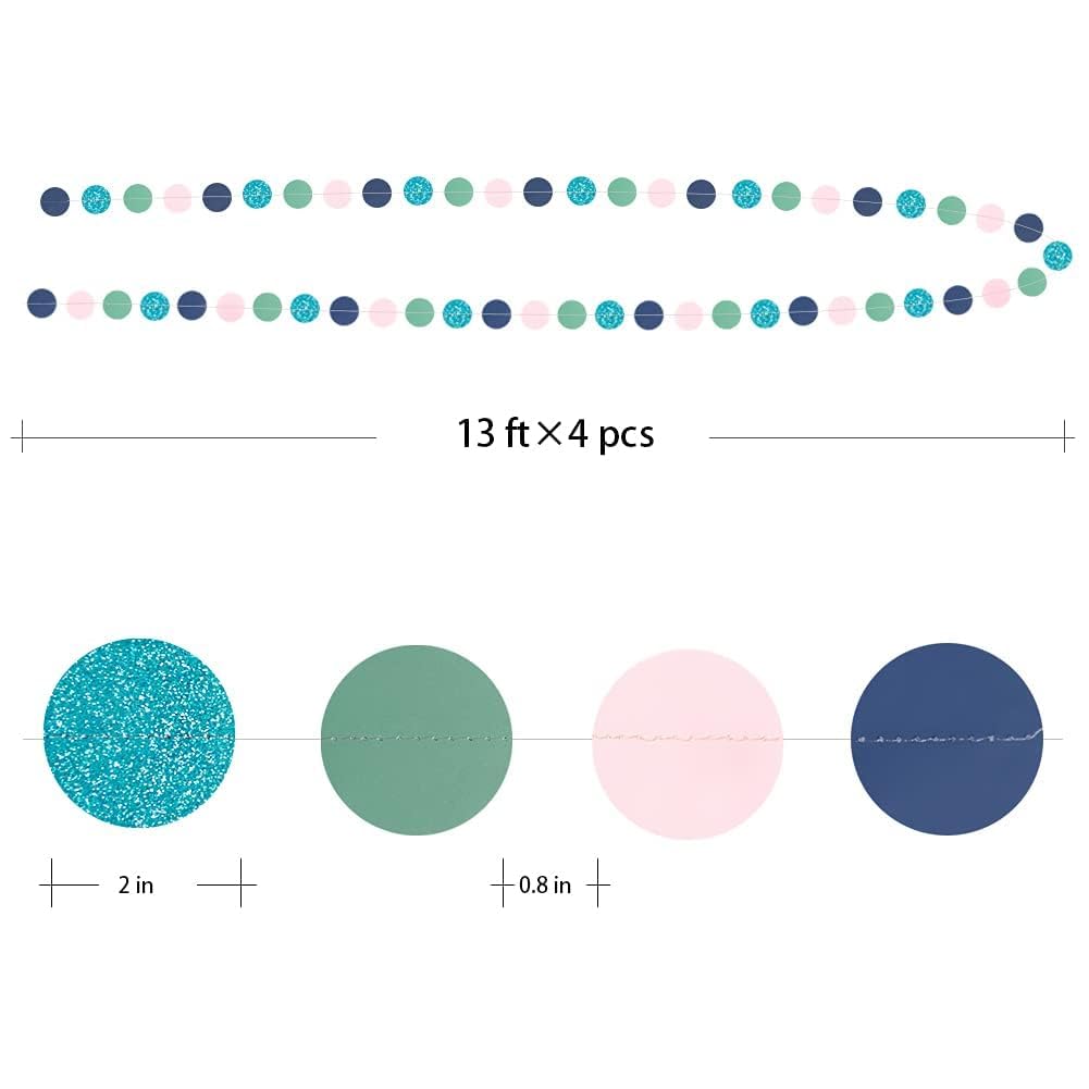 Cheerland Mermaid Party Decorations - 4 Pack Under the Sea Paper Garland, Pastel Ocean Theme Hanging Streamers for Little Mermaid Birthday Party, Baby Shower & Ocean-Themed Events