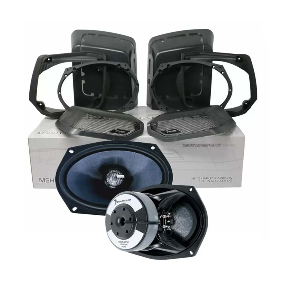 Diamond Audio MS694CX2LK13 Harley Davidson® Cut In Lid Kit with MS69CX Speaker (4Ω) for 1998-2013 Models + MICRO2V2 2-Channel Class D Amplifier - Premium Motorcycle Audio Upgrade for Harley Touring Bikes