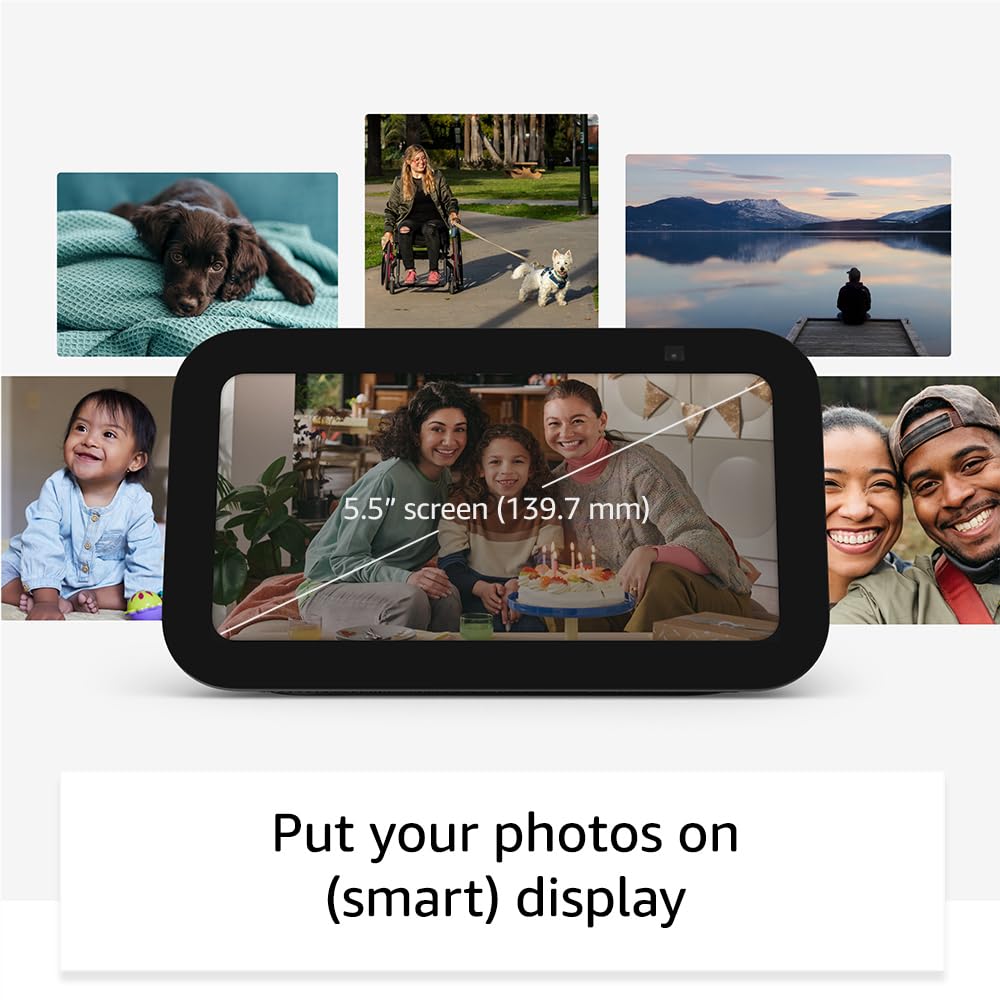Echo Show 5 (2nd Gen, 2023 Release) - Smart Display with Alexa, HD Touchscreen & Enhanced Sound - Charcoal - Perfect for Bedroom, Kitchen & Home Office